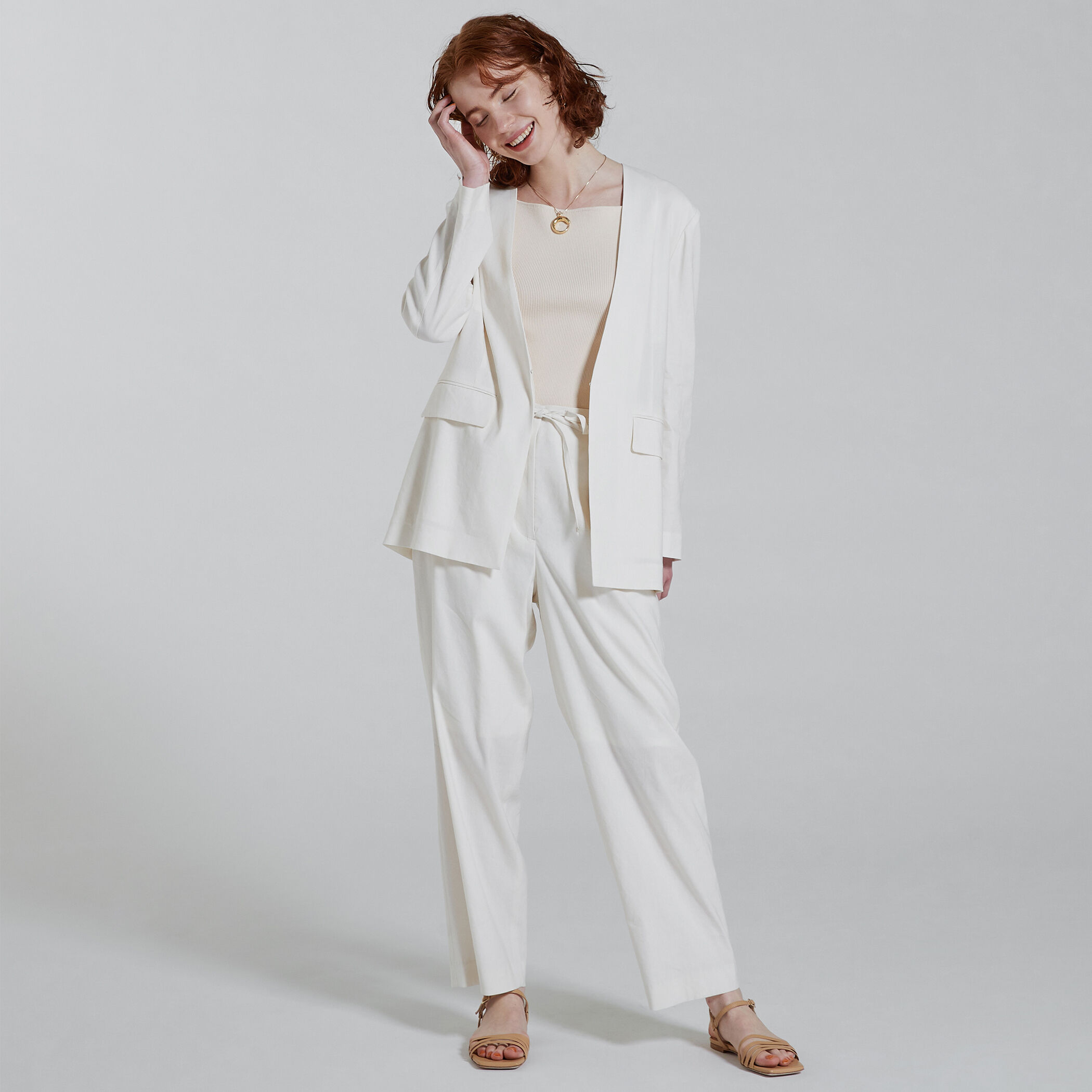 【Ballsey2023S/S 】セルロースリネンストレッチパンツスーツ セール】セルロースナイロンツイル ジャンプスーツ（つなぎ