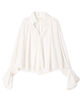 コットンストレッチポプリン ハイネックギャザーブラウス