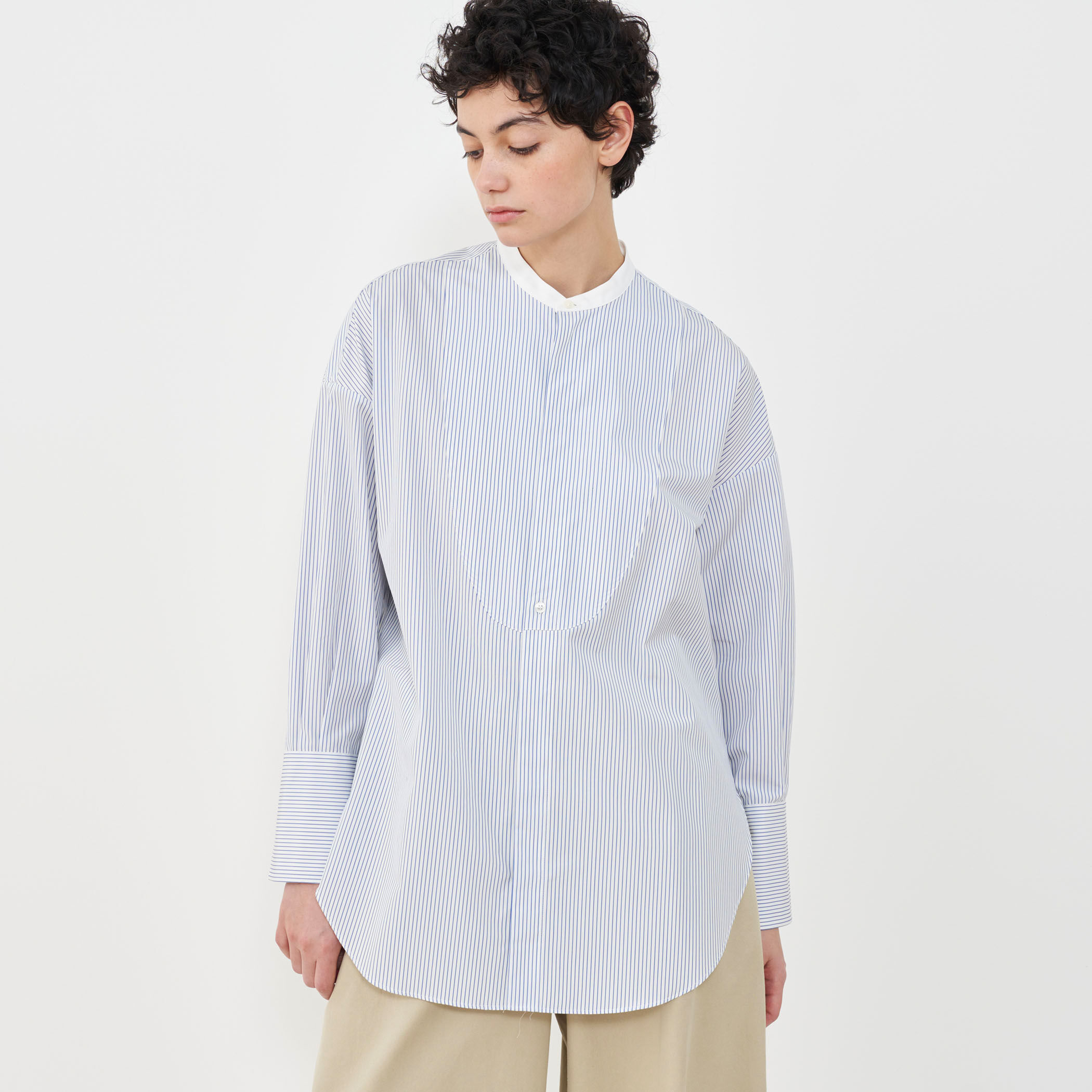 コットン100%【 】ブロードビューTシャツ セール】 コットンブロード バンドカラーシャツ （シャツ