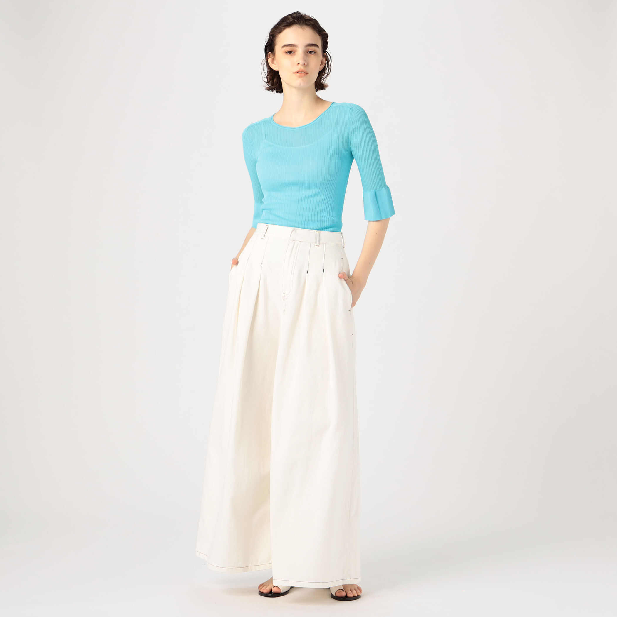 LIVINGTONE DOLK3 - Wide leg pants コットン ワイドパンツ