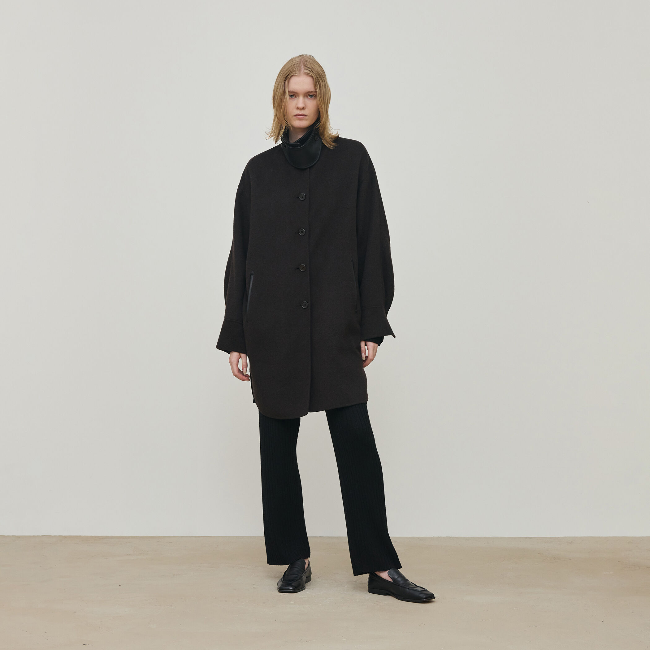 ライトダブルフェイスシャギー チンベルト付きコート