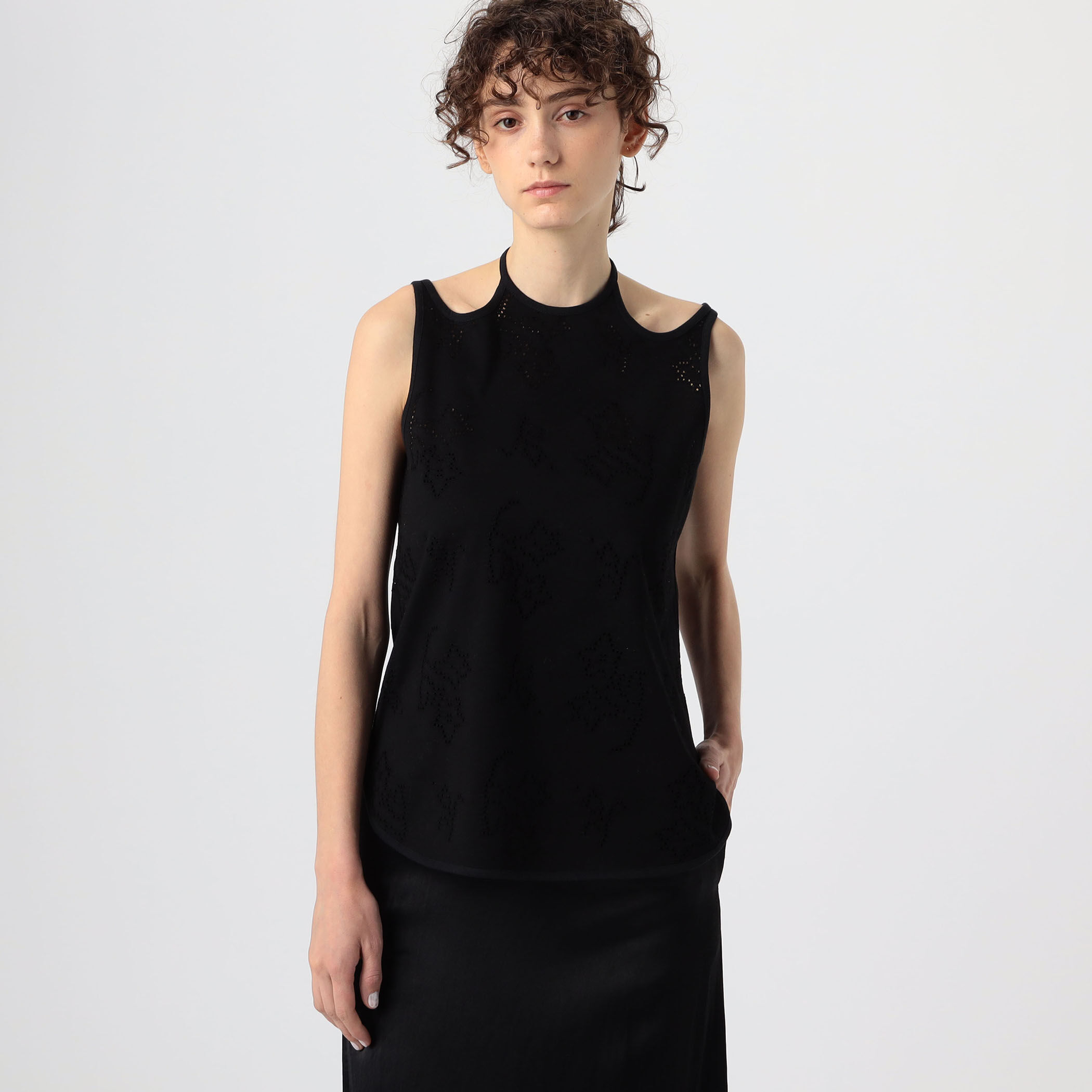 送料無料 いくらから Mame Kurogouchi Eyelet Jersey Jacquard Sleeveless Top トップス