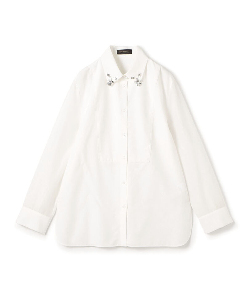 オーガンジーコンビ ビジューカラーシャツ