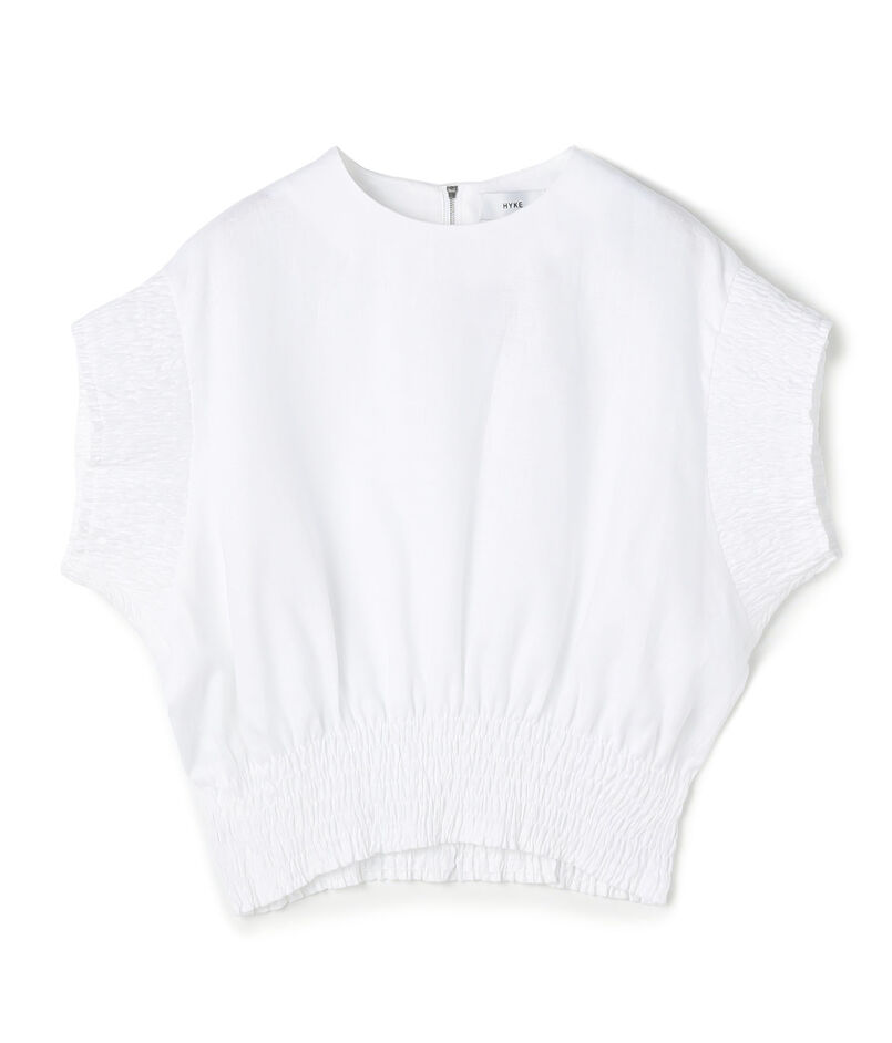 HYKE LINEN SHIRRED BLOUSE