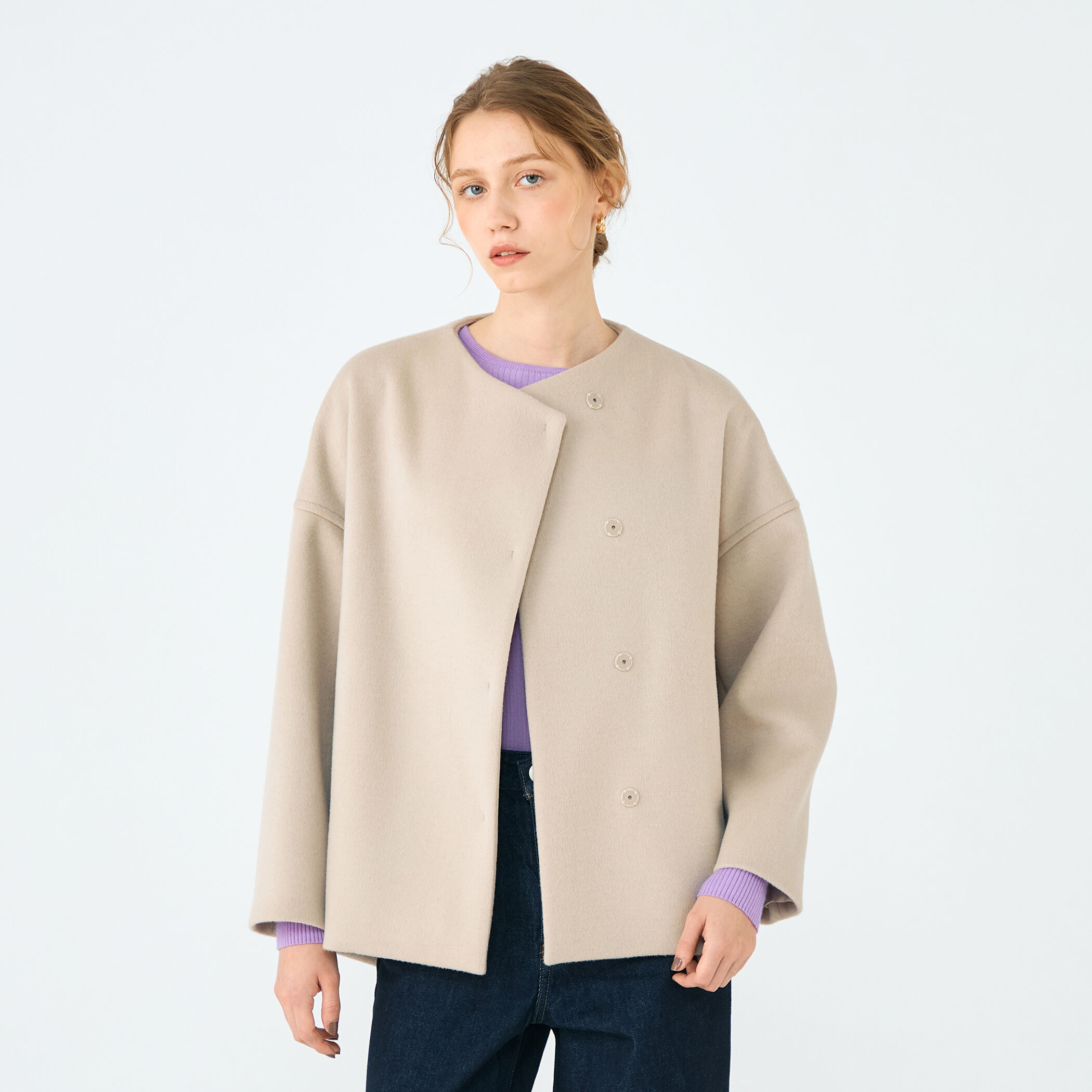 美品✨ニトカ　ウールカシミヤ　ビーバー　コクーンショートコート　黒　サイズ1 美品✨ニトカ ウールカシミヤ ビーバー コクーンショートコート 黒