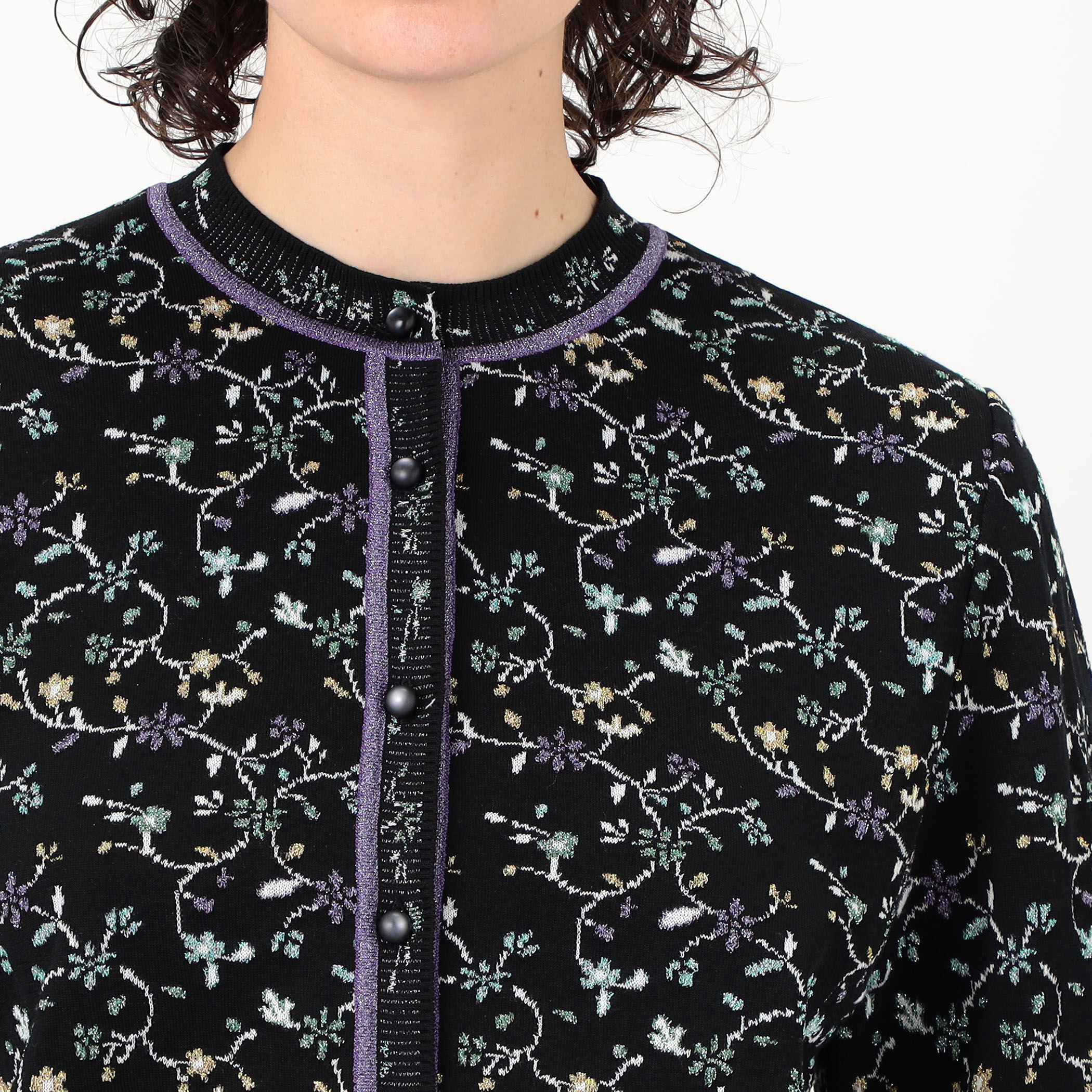 Mame Kurogouchi Floral Motif Glitter Knit Cardigan