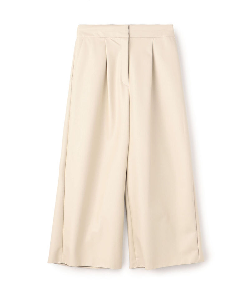 レザーライククロス ワイドクロップドパンツ