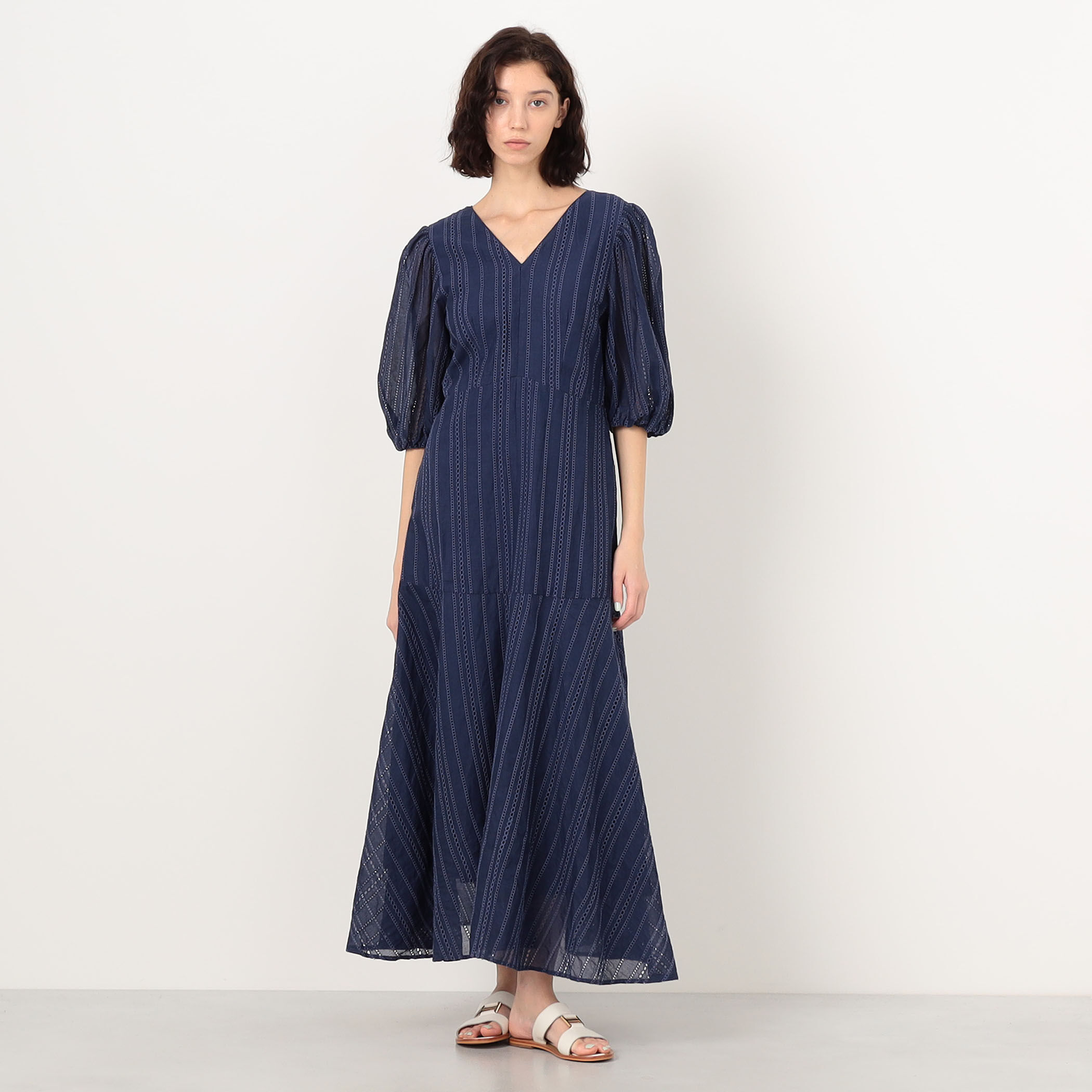 ne Quittez pas Cotton Organza Ladder Cifre Flare ドレス