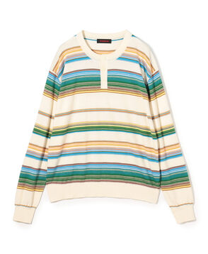 コットンカシミヤ マルチボーダーヘンリーネックプルオーバー