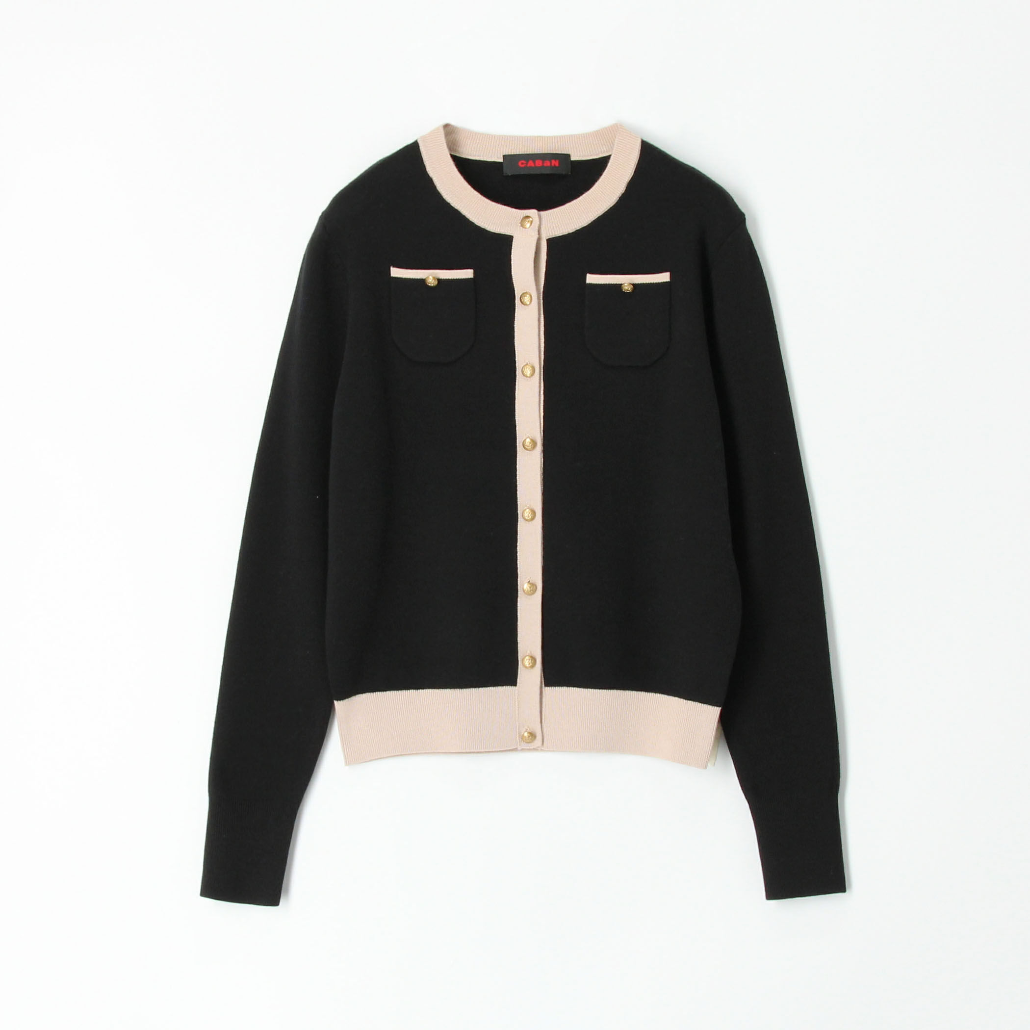 □CABaN コットンカシミヤ バイカラークルーネックカーディガン