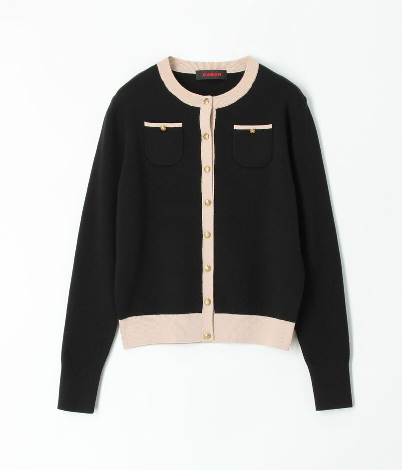 ■CABaN コットンカシミヤ バイカラークルーネックカーディガン