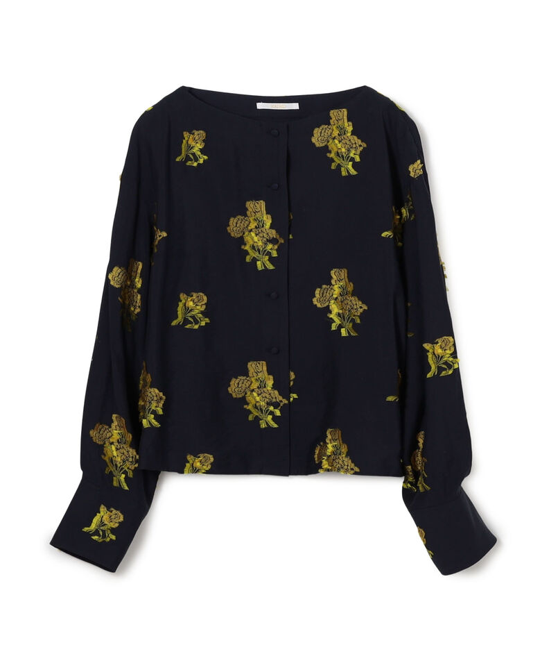 カットジャカード ボートネックブラウス