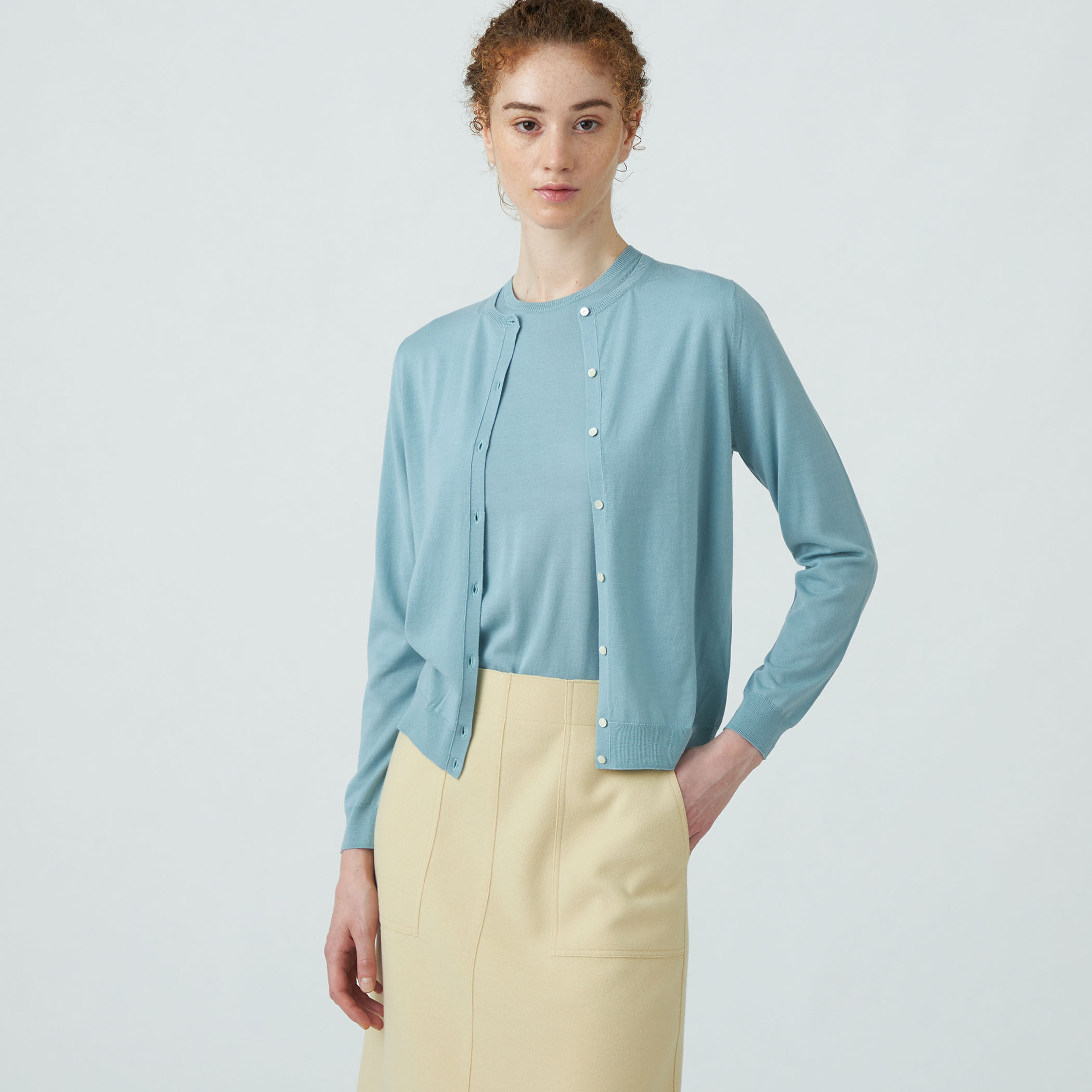 うぉる スーパーエクストラファインウール クルーネックカーディガン