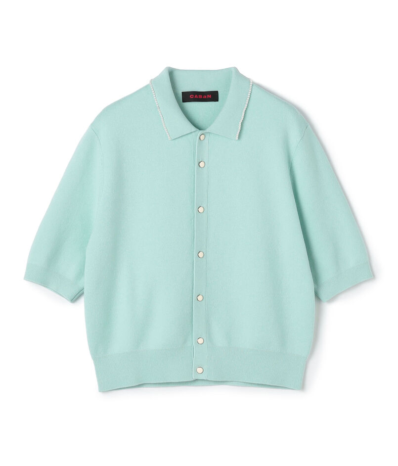 コットンカシミヤ パールポロカーディガン