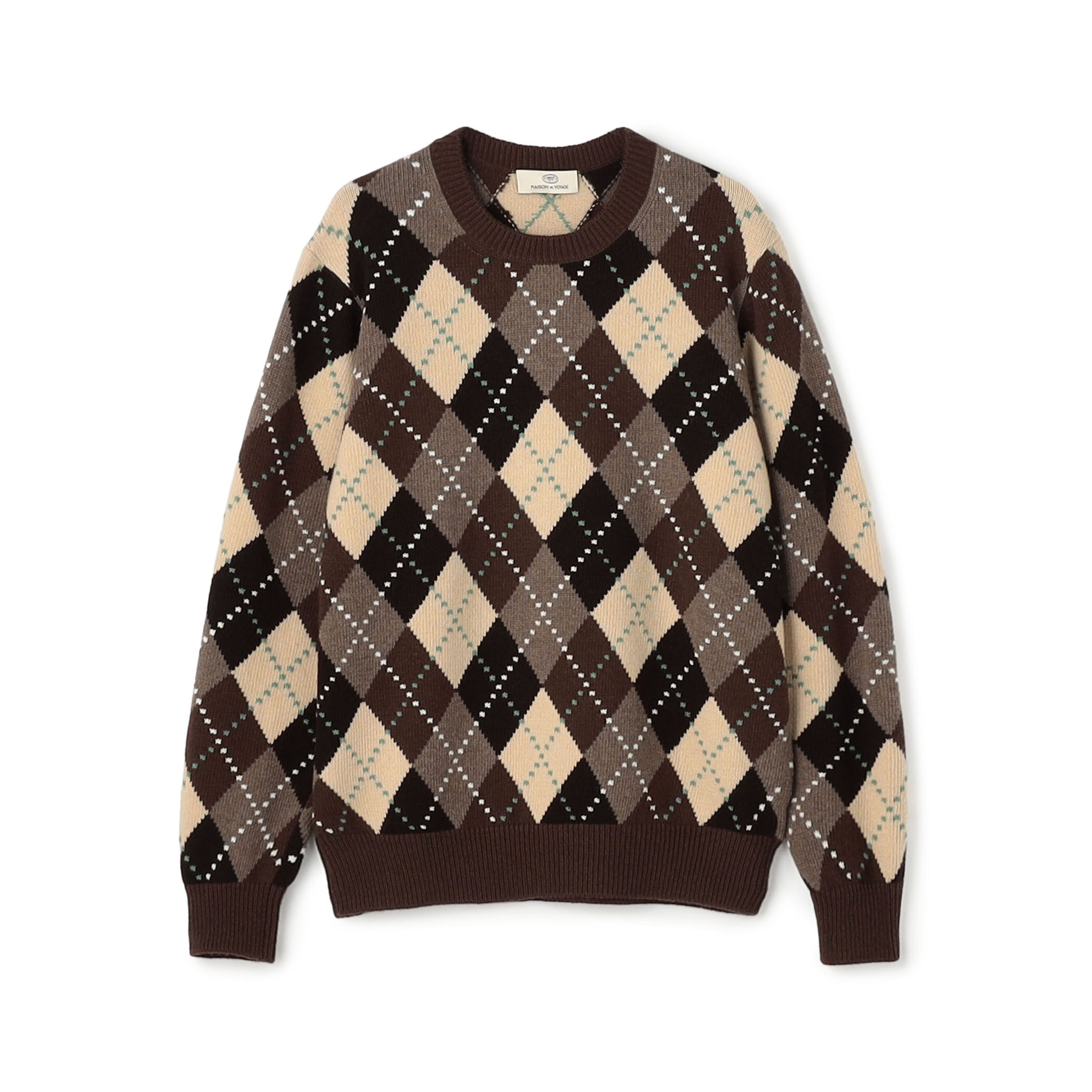 ラムウール インターシャアーガイル クルーネックプルオーバー