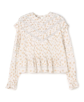 コットンボイルプリント ピンタックフリルブラウス