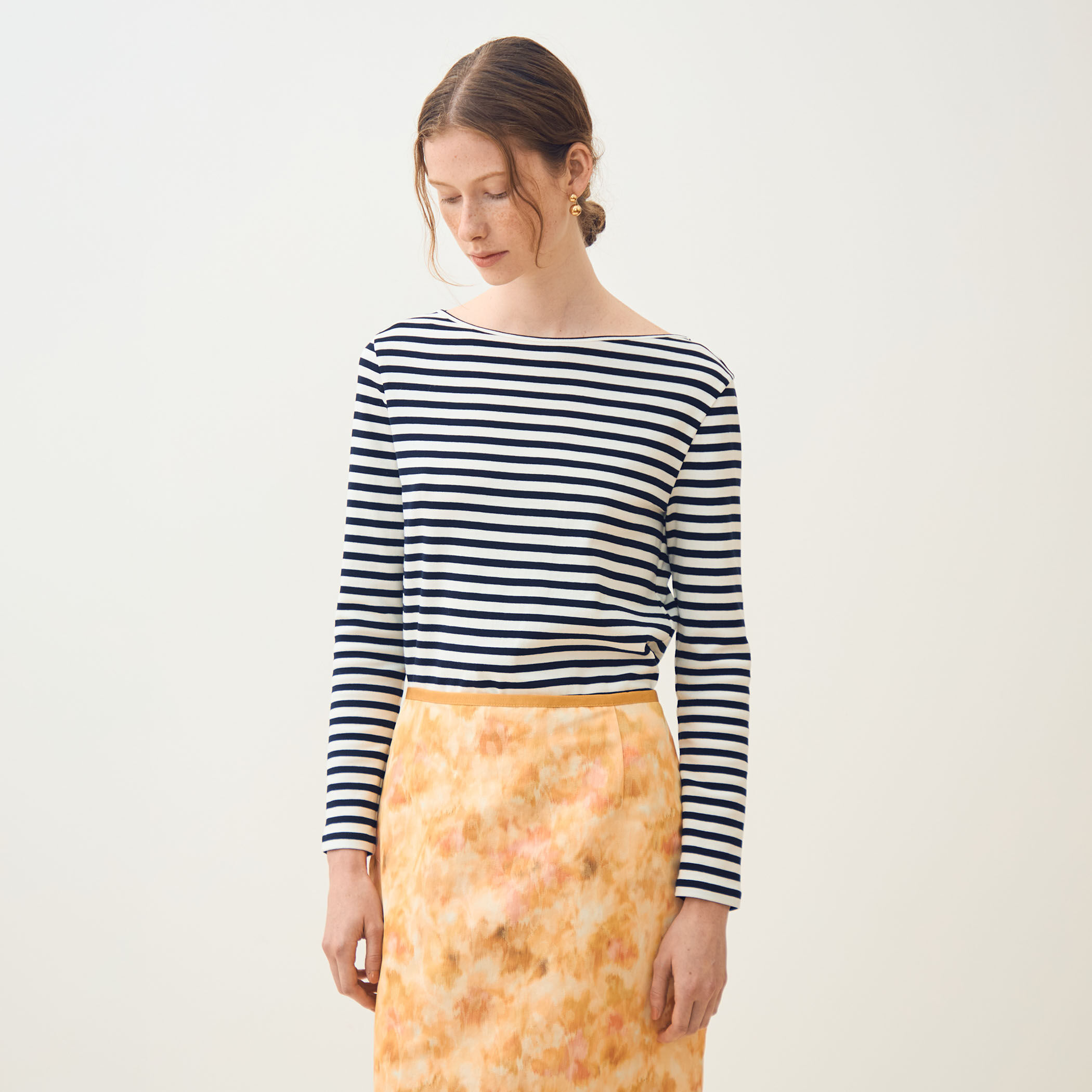 コットンフライスボーダー ロングスリーブプルオーバー