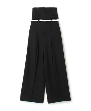 ウールジョーゼット コルセット付きタックワイドパンツ