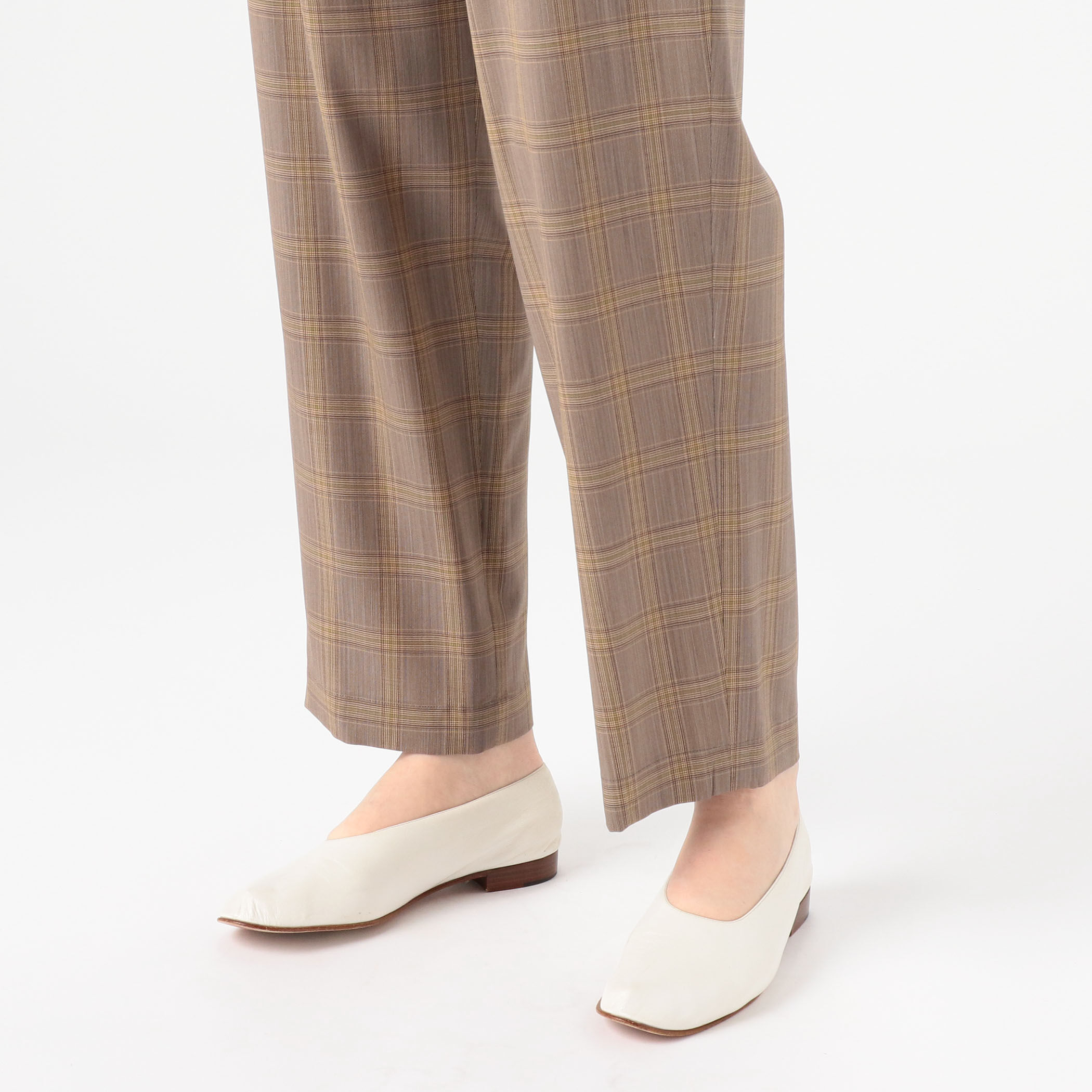 ウォッシャブルウールチェック フロントタックベルテッドパンツ
