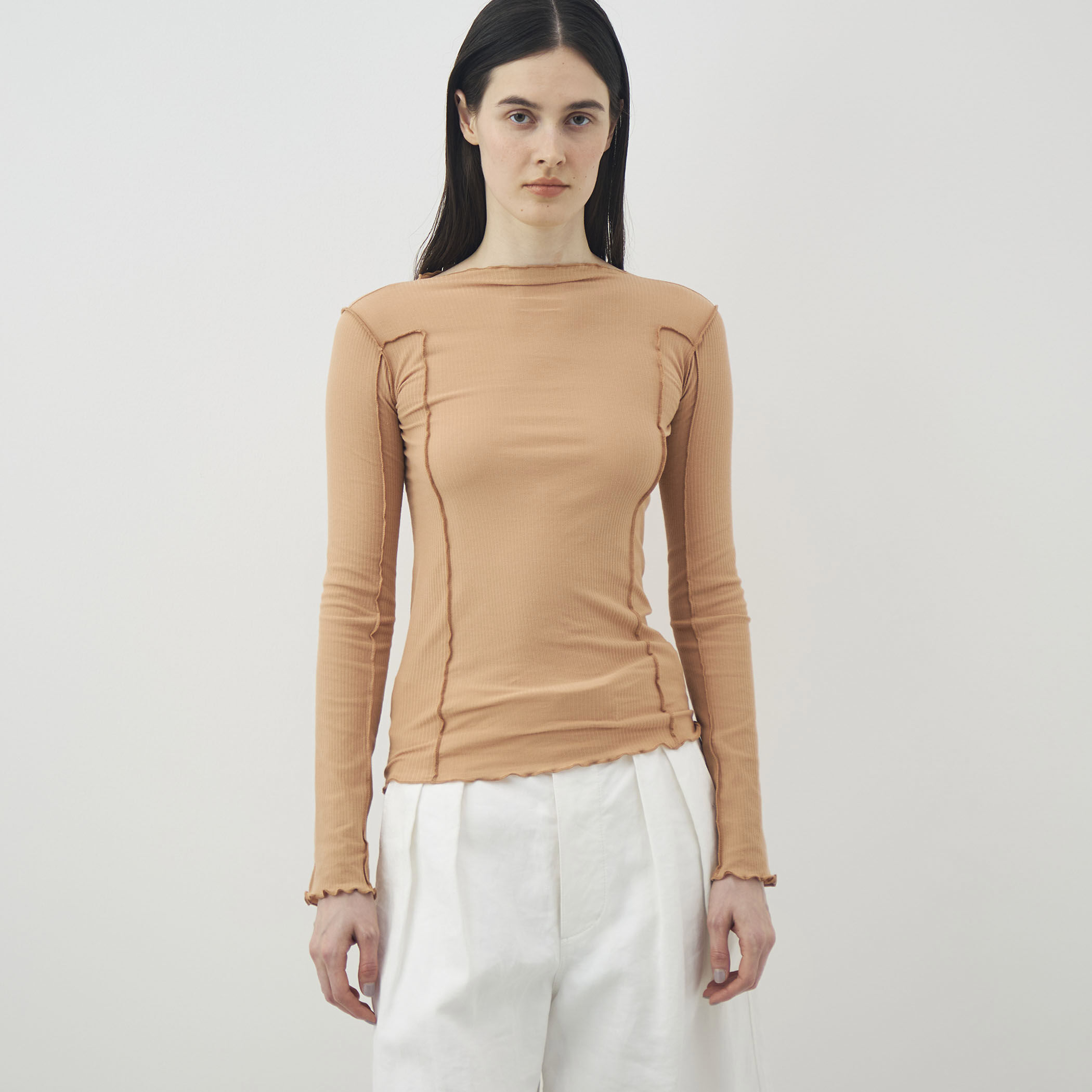Baserange Omato Long SleeveロンT新品オレンジMサイズ Omato Long Sleeve Tee in My red / brown | Fine organic cotton rib