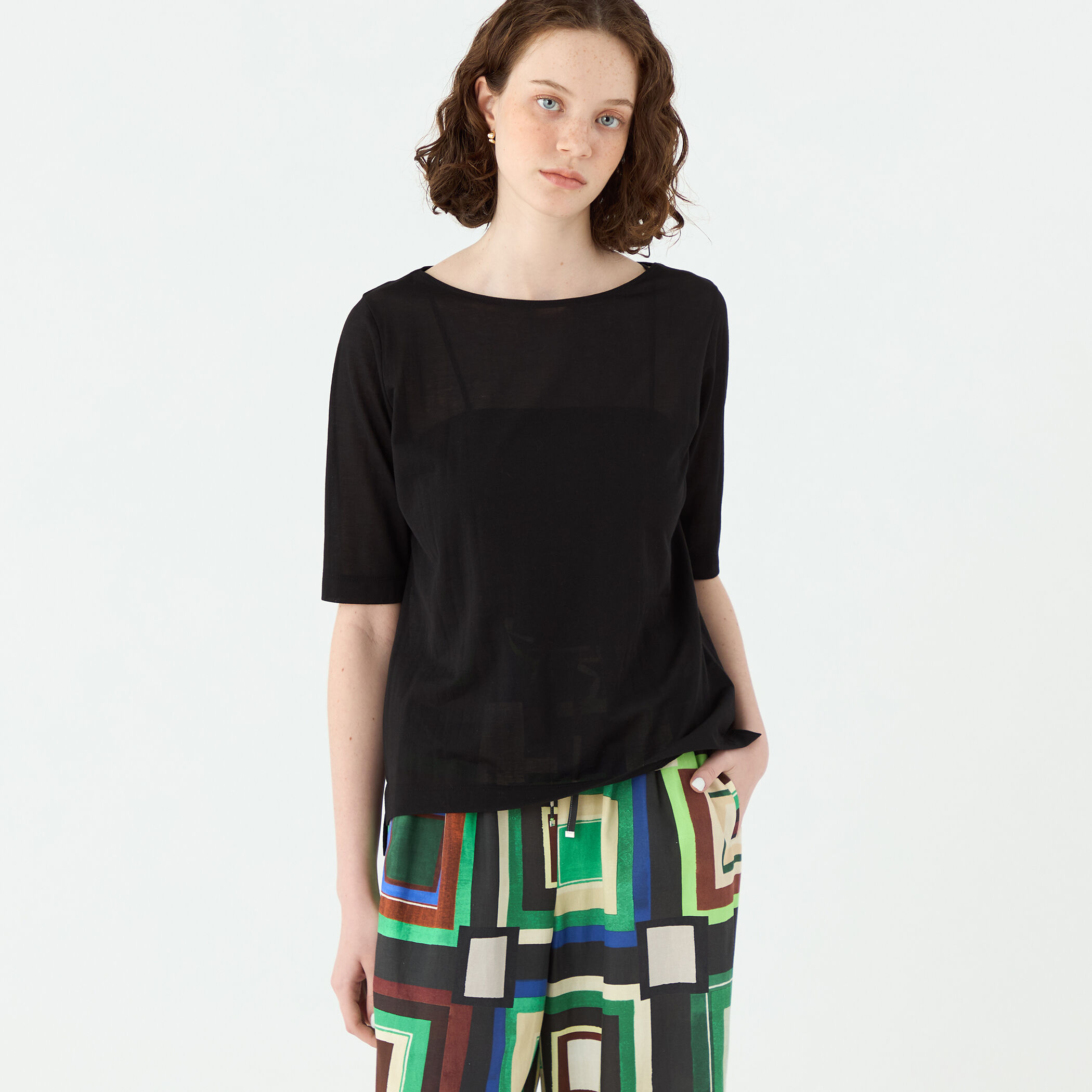 シアーコンパクトジャージー ボートネックプルオーバー