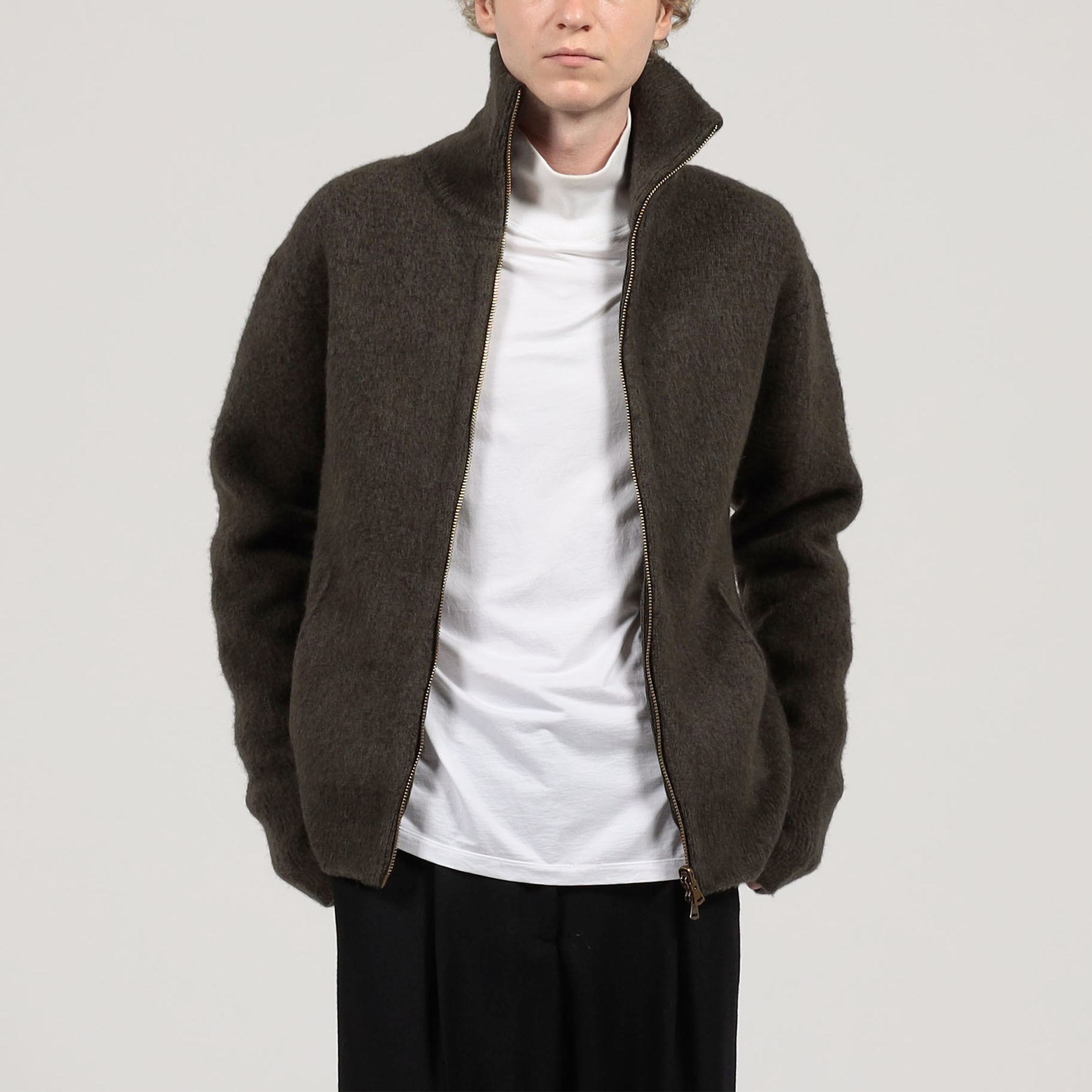 ウール カシミヤ シルク ジップアップ ニットブルゾン