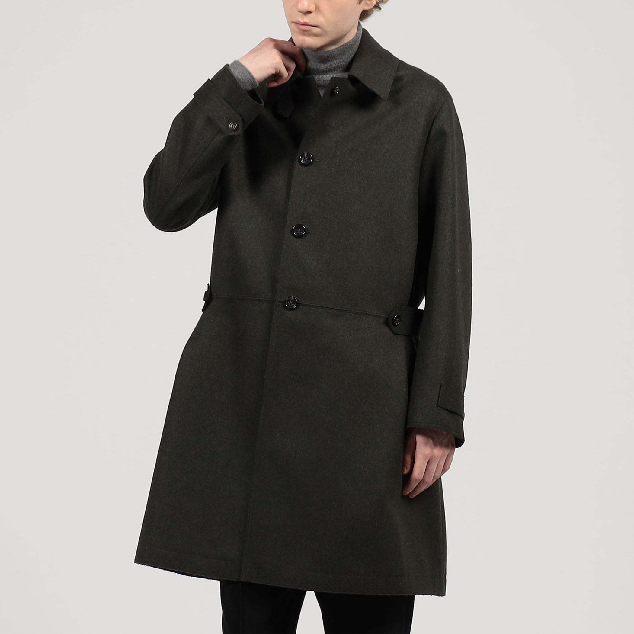 □ウールカシミヤ メルトン ベルテッド ステンカラーコート