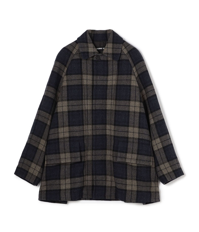 タータンウールツイード ステンカラーコート タータンウールツイード ステンカラーコート