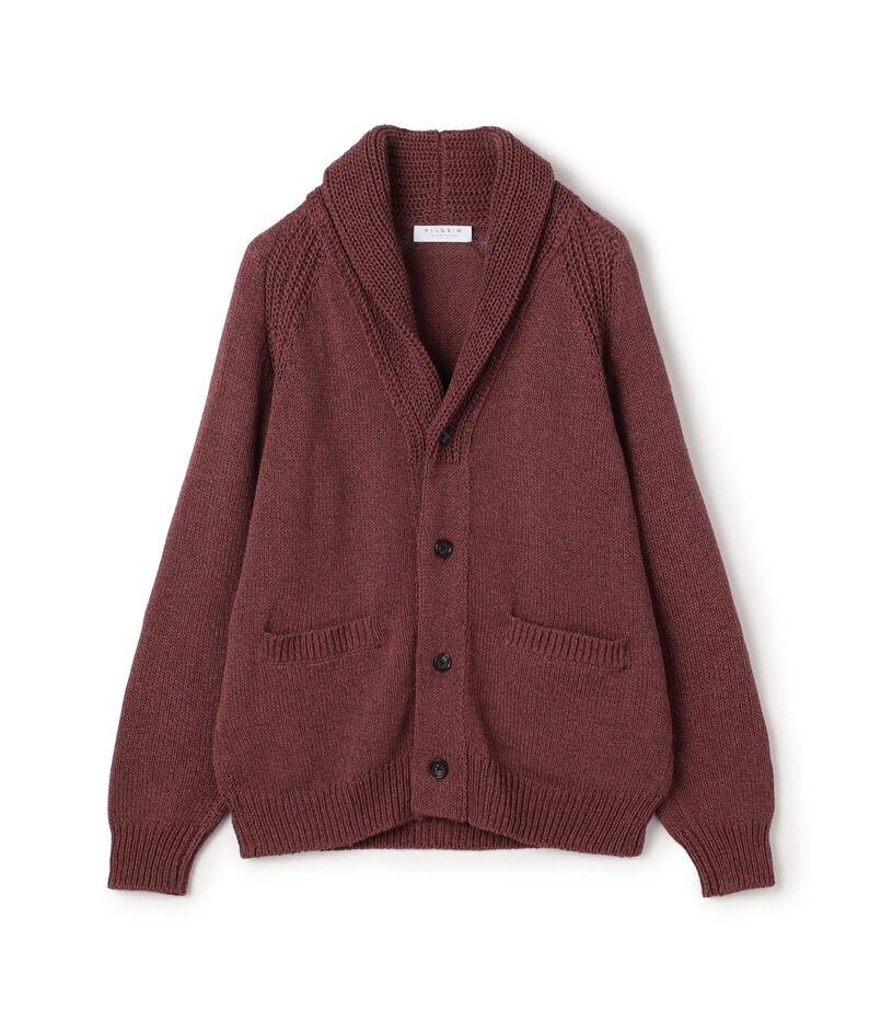 リネンコットン ショールカラー ニットカーディガン