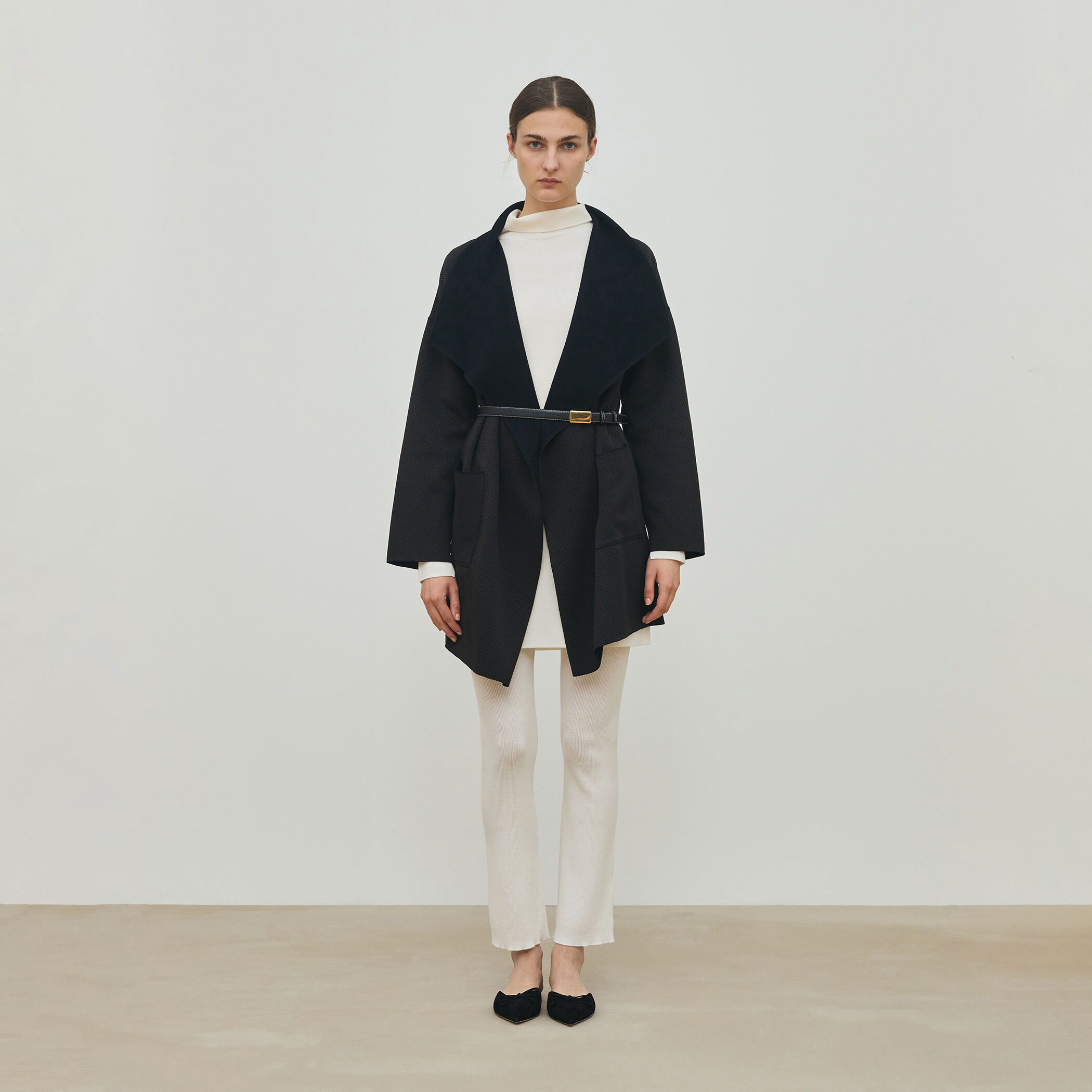 ヘリンボーンダブルフェイス トライアングルカラーコート