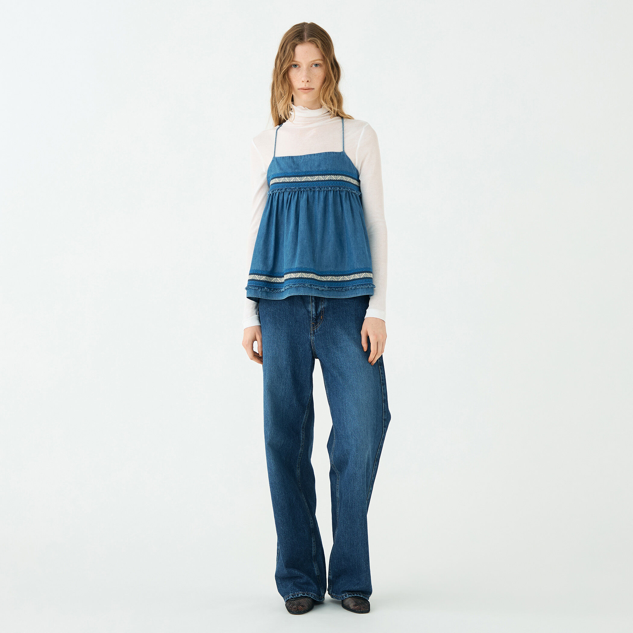 ラインエンブロイダリー ペプラムキャミソール