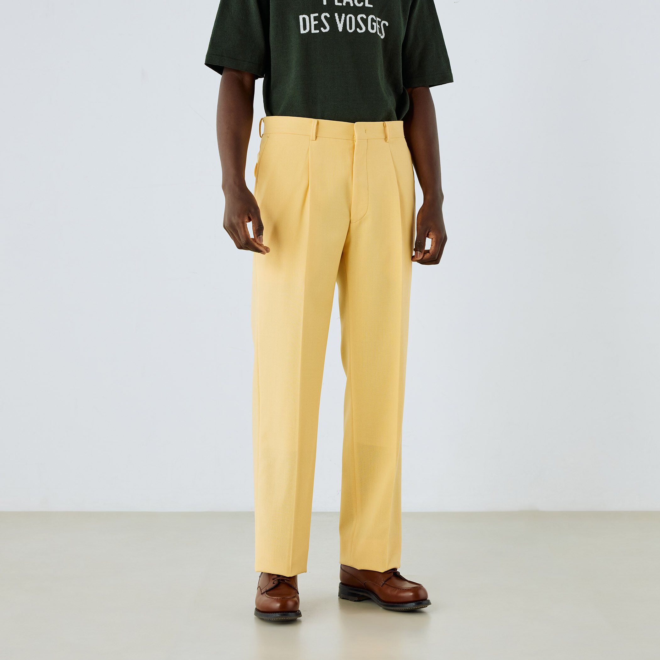 ポリエステルウール アウト1プリーツストレートスラックス CHAPLIN