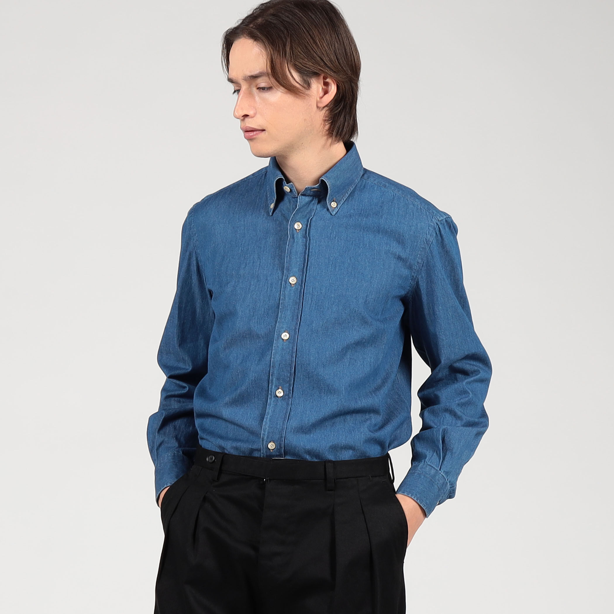 □TOMORROWLAND PILGRIM コットンデニム ボタンダウンシャツ