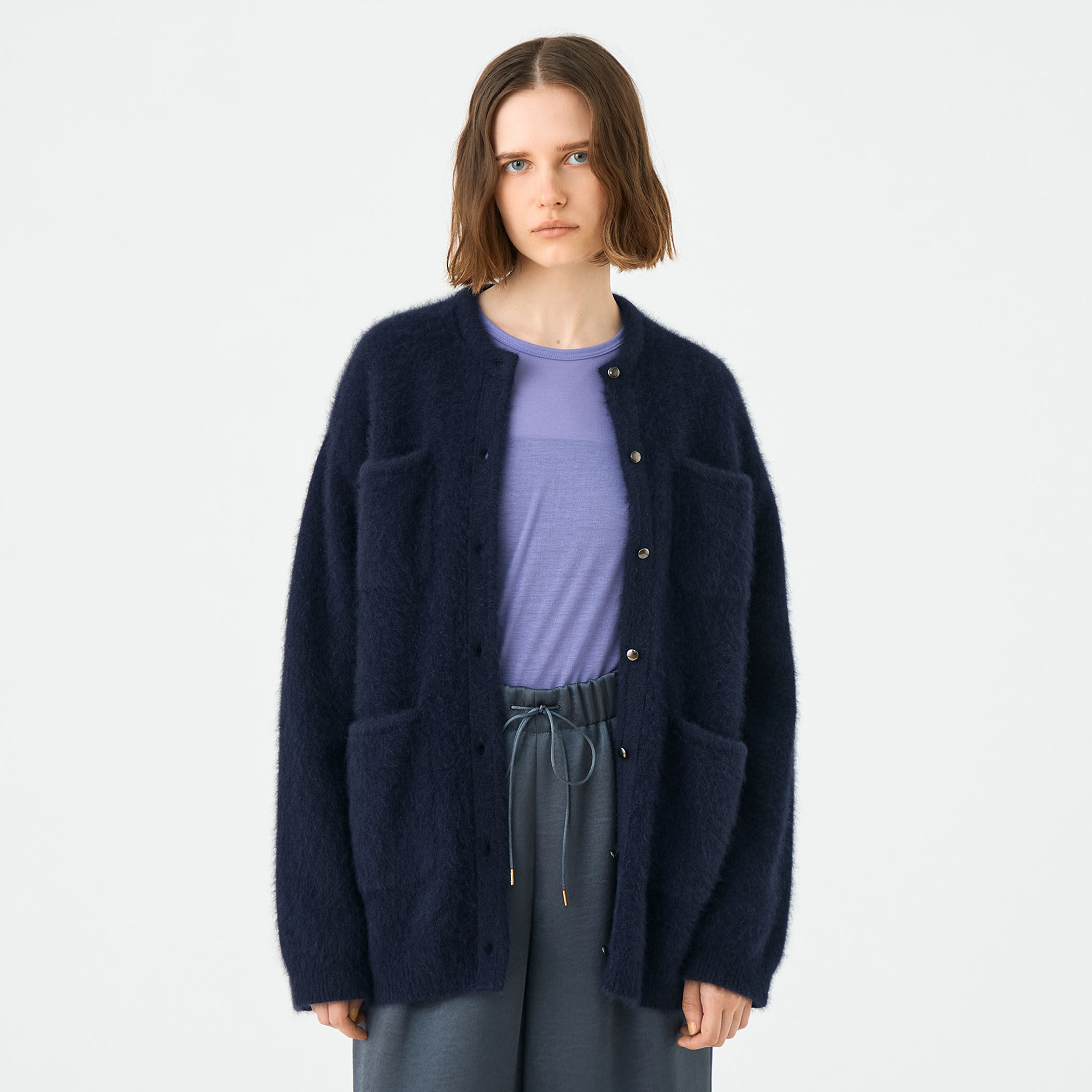 美品✨トゥモローランド ballsey ロングカーディガン シルク ネイビー WEB先行予約】フォックスヤク クルーネックカーディガン