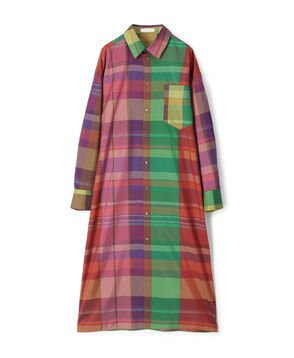 ■シルクプリエステルタフタ チェックロングシャツ