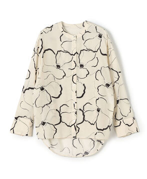 ドローイングフラワープリント サイドギャザーブラウス