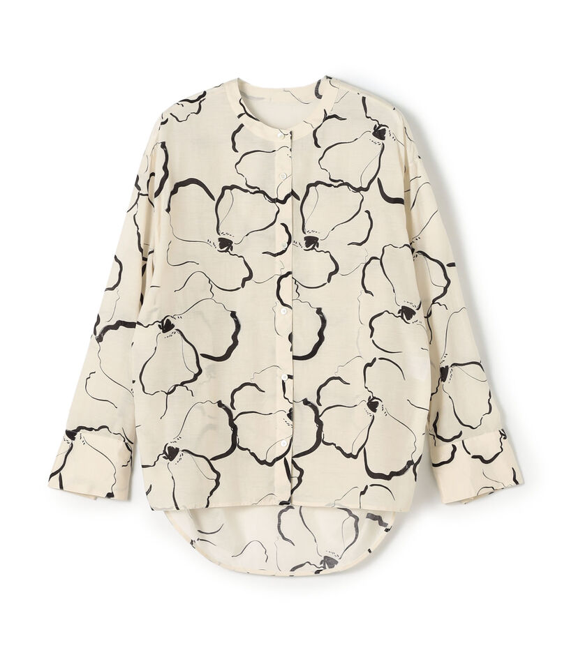 ドローイングフラワープリント サイドギャザーブラウス