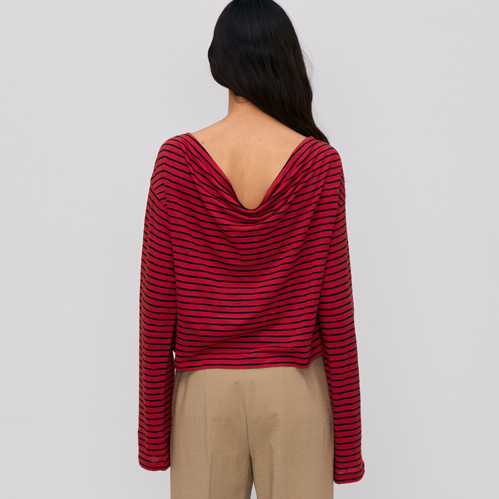 試着のみ】BACCA リネンボーダー ショートカットソー オフ