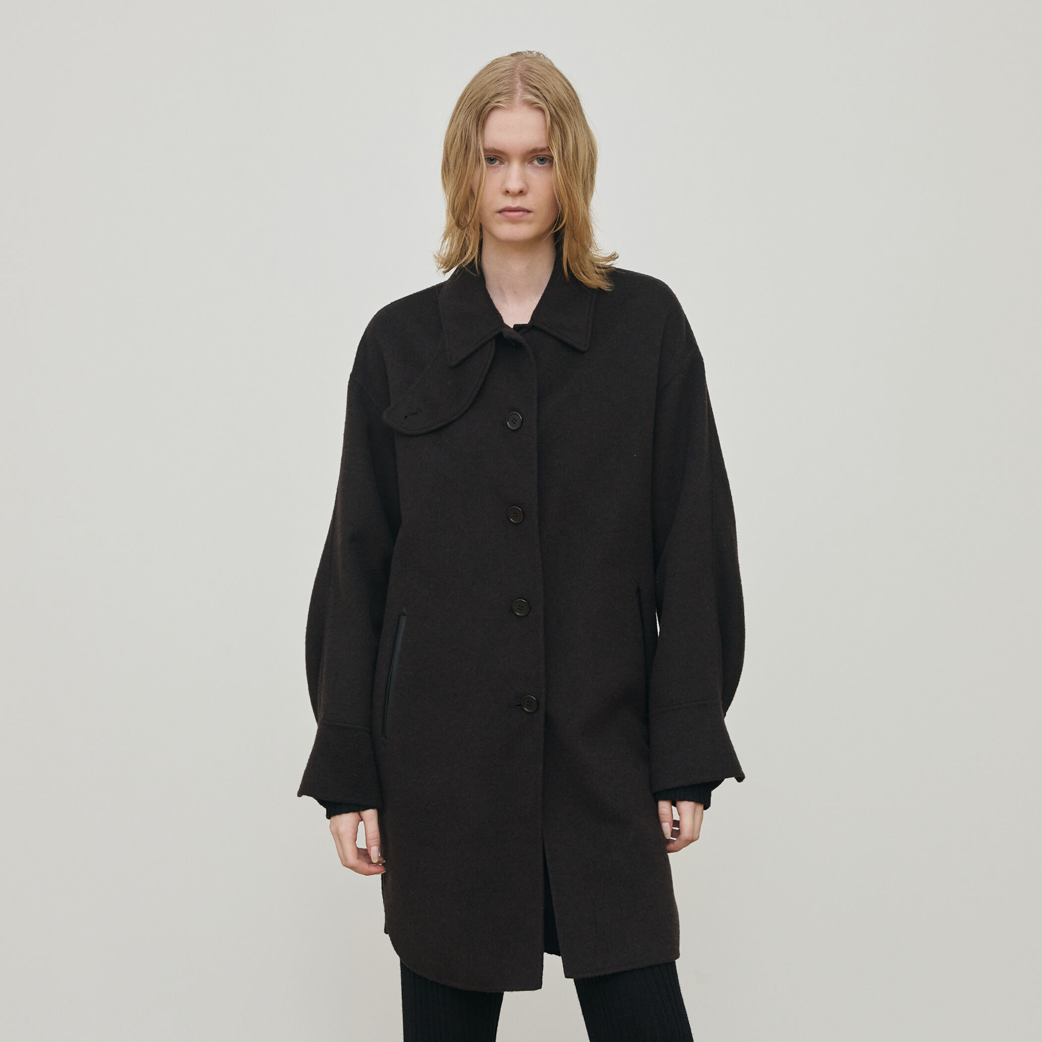 ライトダブルフェイスシャギー チンベルト付きコート