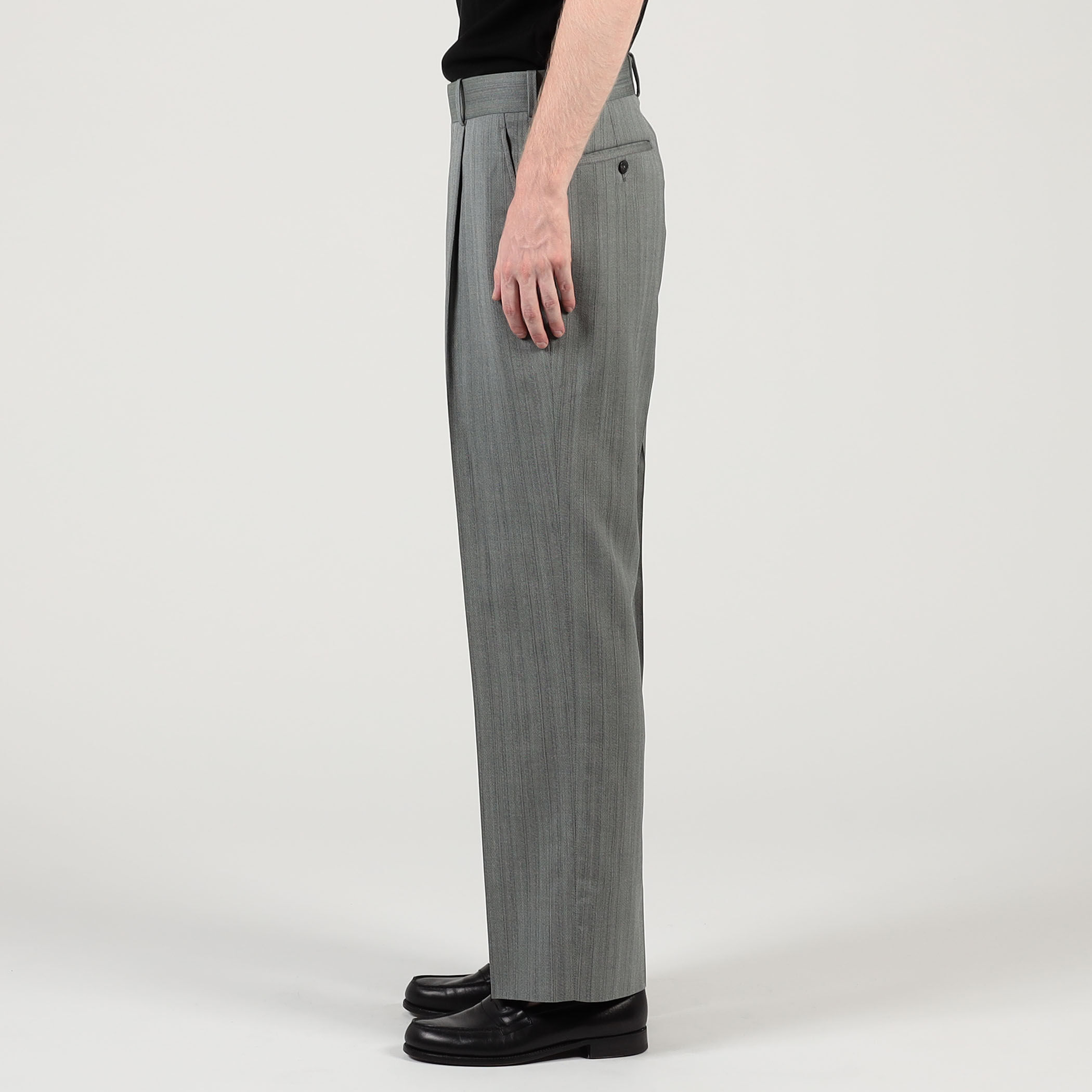 MAATEE&SONS ウールシルクヘリンボーン 1プリーツスラックス