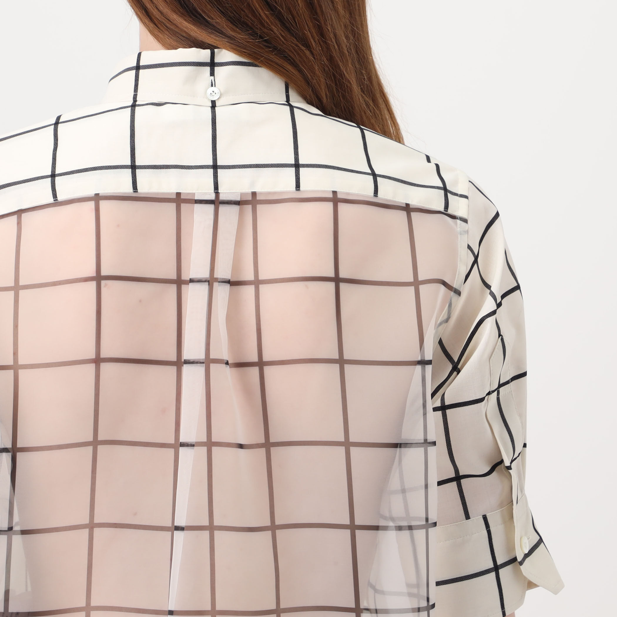 HYKE SHEER BACK WINDOWPANE SHORT SLV ウインドウペンチェック