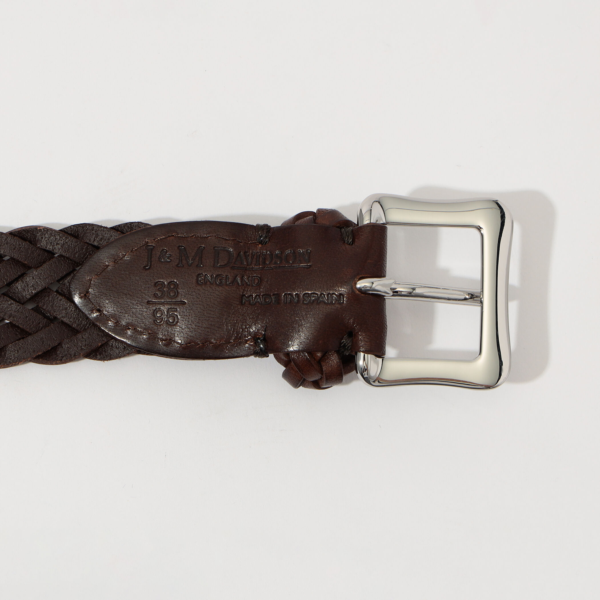 極美品　J&M DAVIDSON シルバーバックル  ベルト 38/95  茶 J&M DAVIDSON ENVELOPE BUCKLE TIP END 25MM レザーメッシュベルト