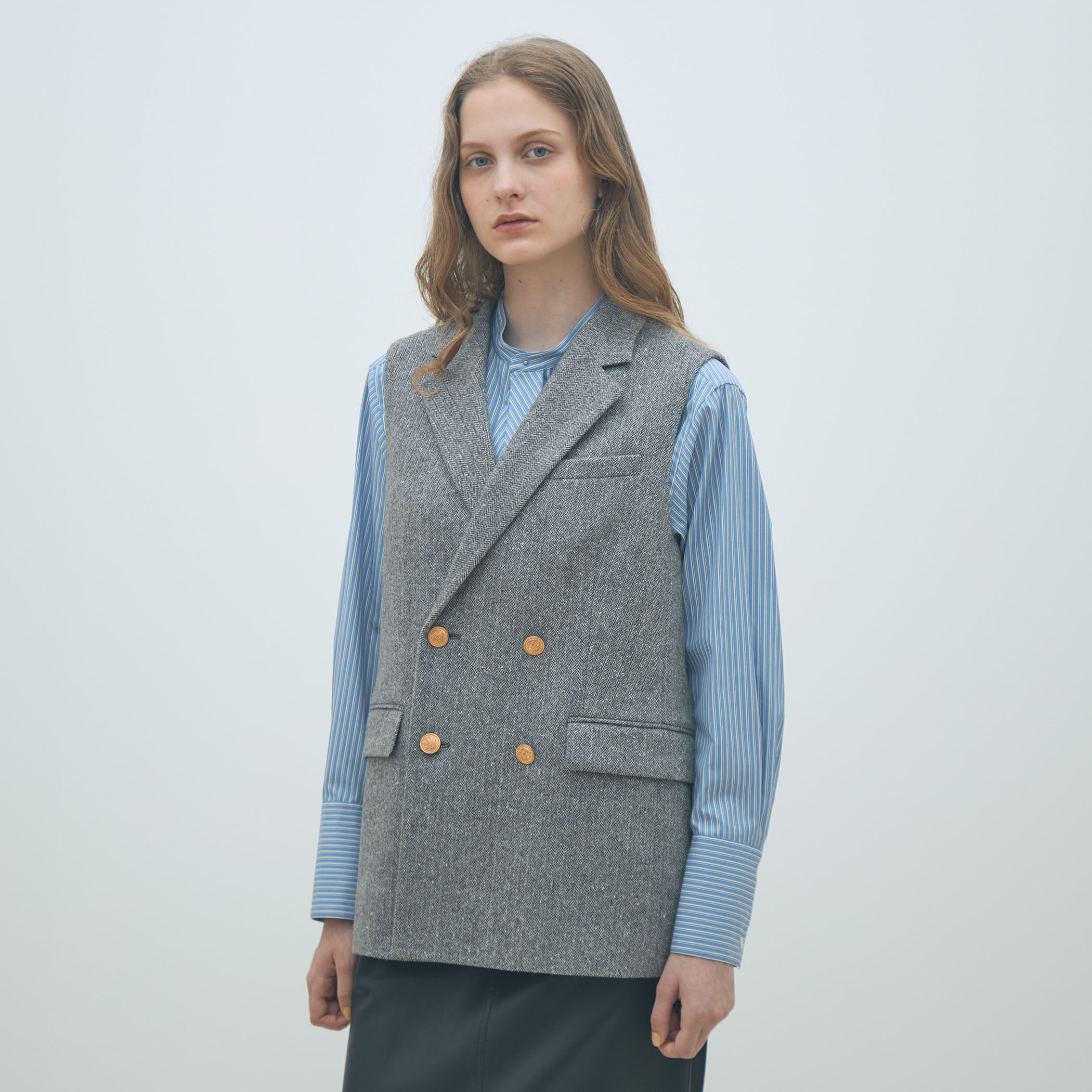 sheller ツイード ダブルブレスト ジレ ベスト フレンチトップス sheller ツイード ダブルブレスト ジレ ベスト フレンチトップス