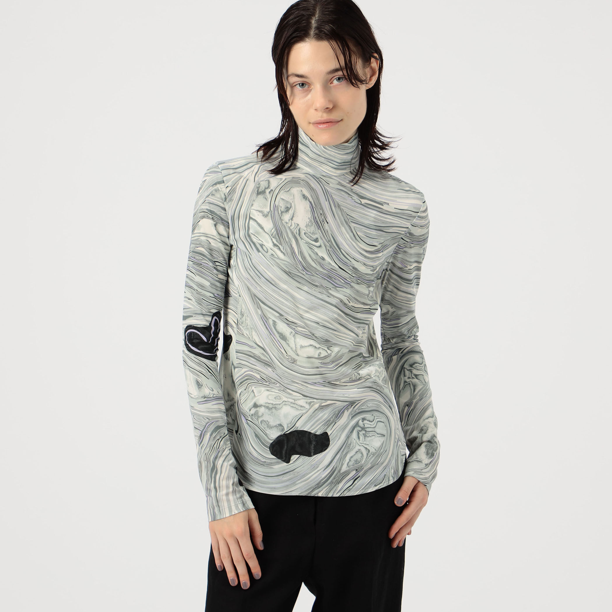 Mame Kurogouchi Marble Print Jersey High Neck Top
