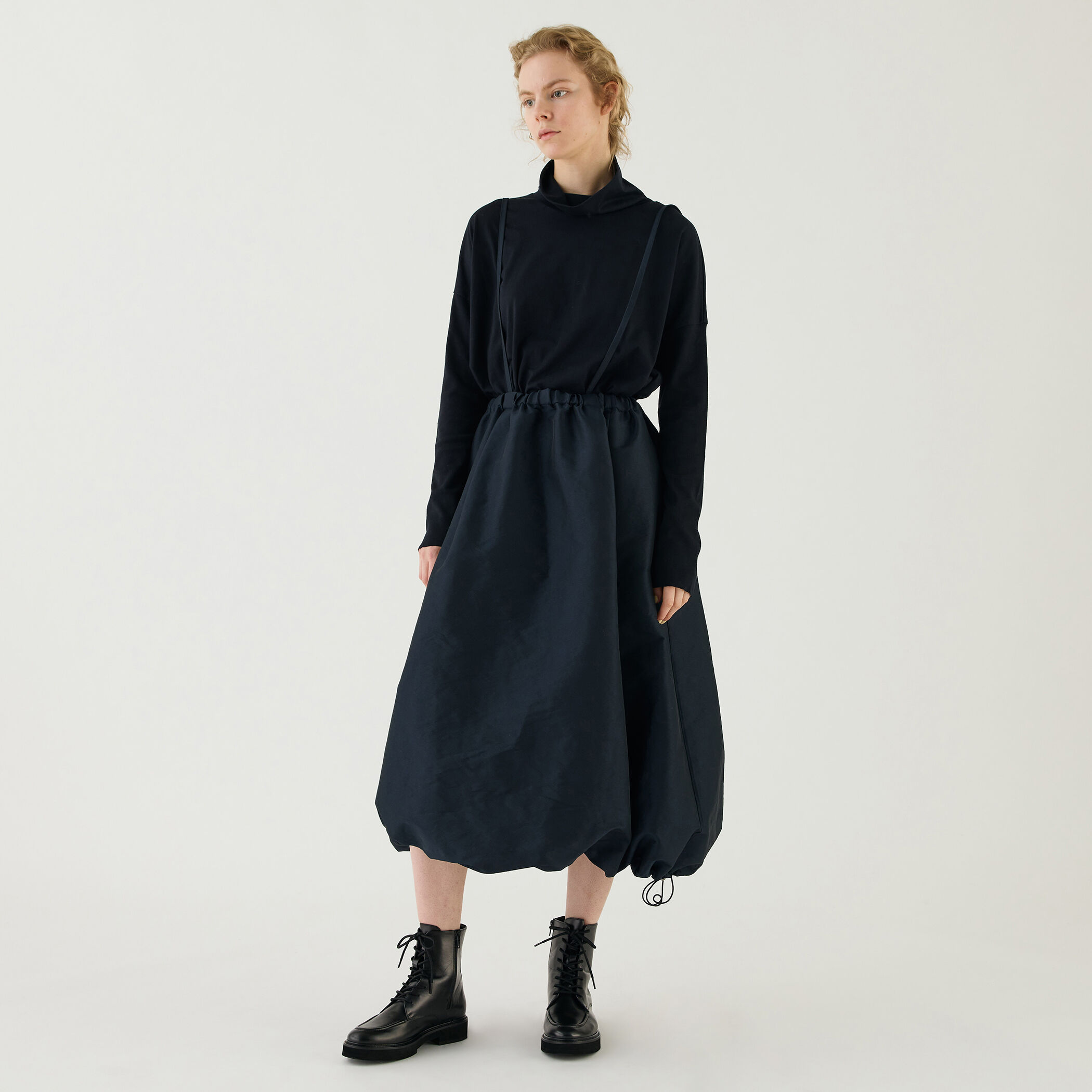 735新品Pont Neuf ポンヌフ コクーンスカート黒1￥20900 コクーンスカート レディース ロング ゆったり タック 送料無料
