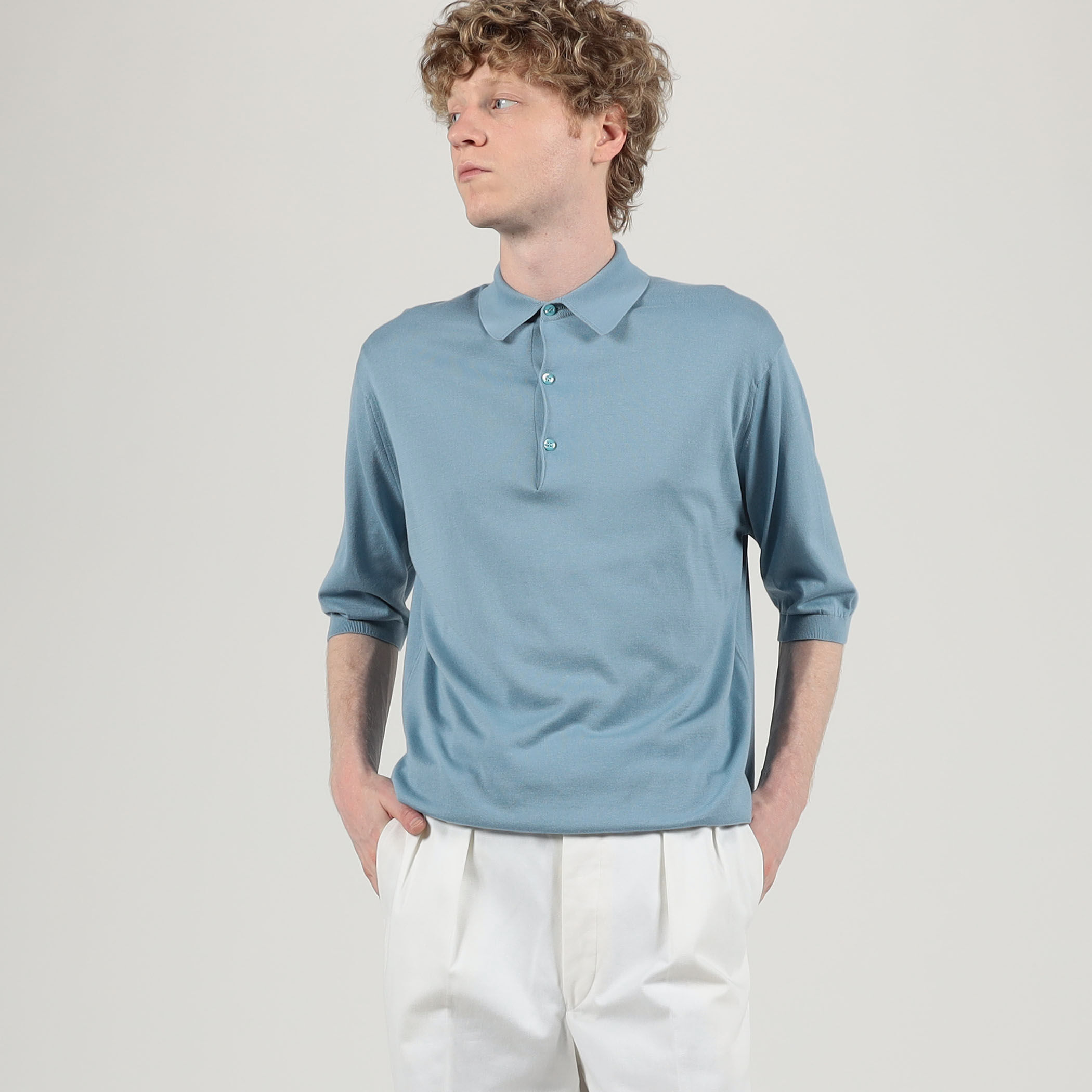 john smedley ニットポロ Munsingwear JOHN SMEDLEYコラボニットポロシャツ -デサント