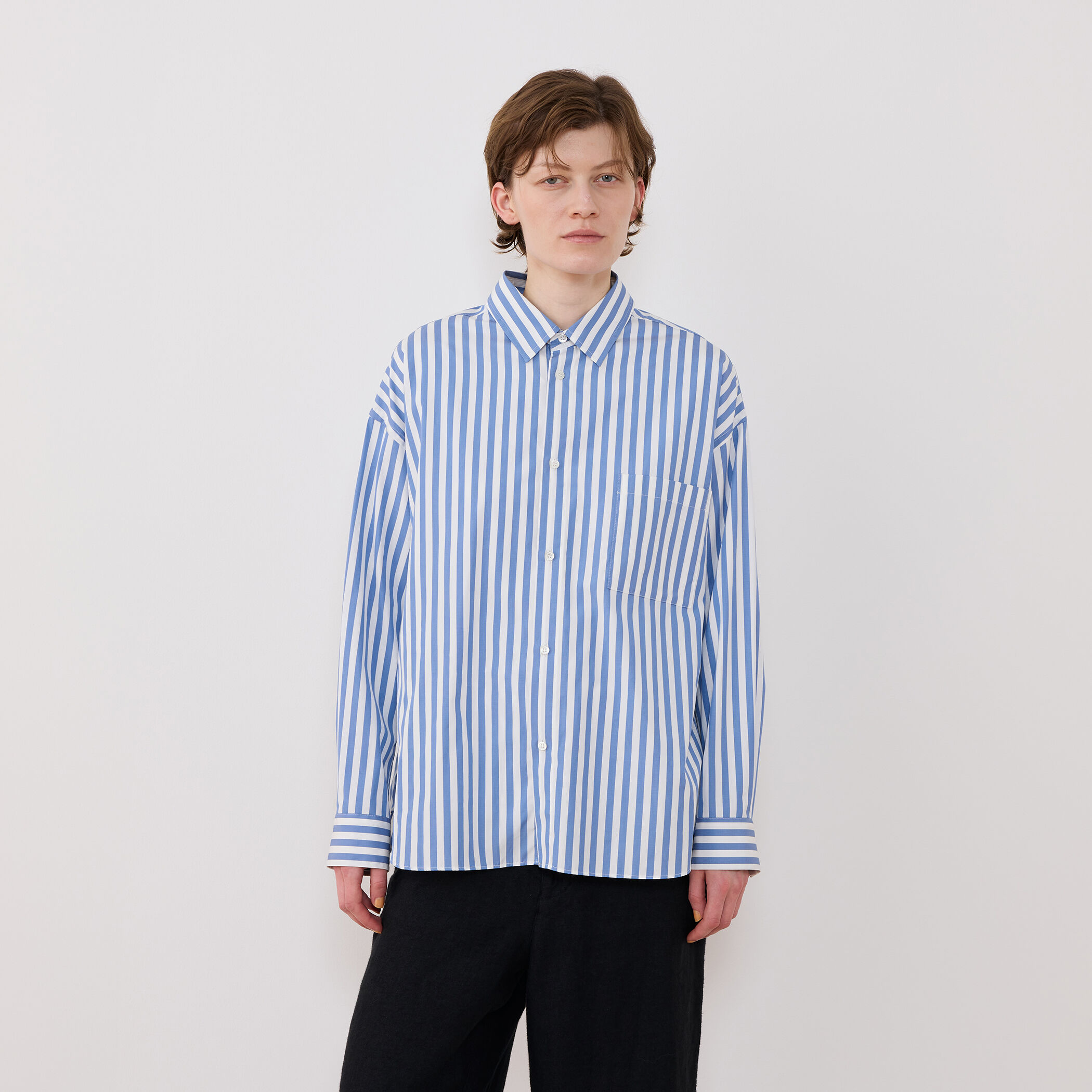 ロムスタイル① ツイストコットンストライプ メンズライクシャツ