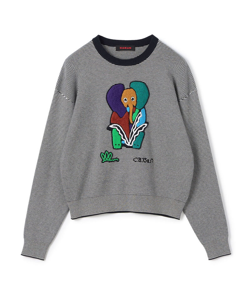 CABaN コットンカシミヤ Elephantエンブロイダリークルーネックプルオーバー