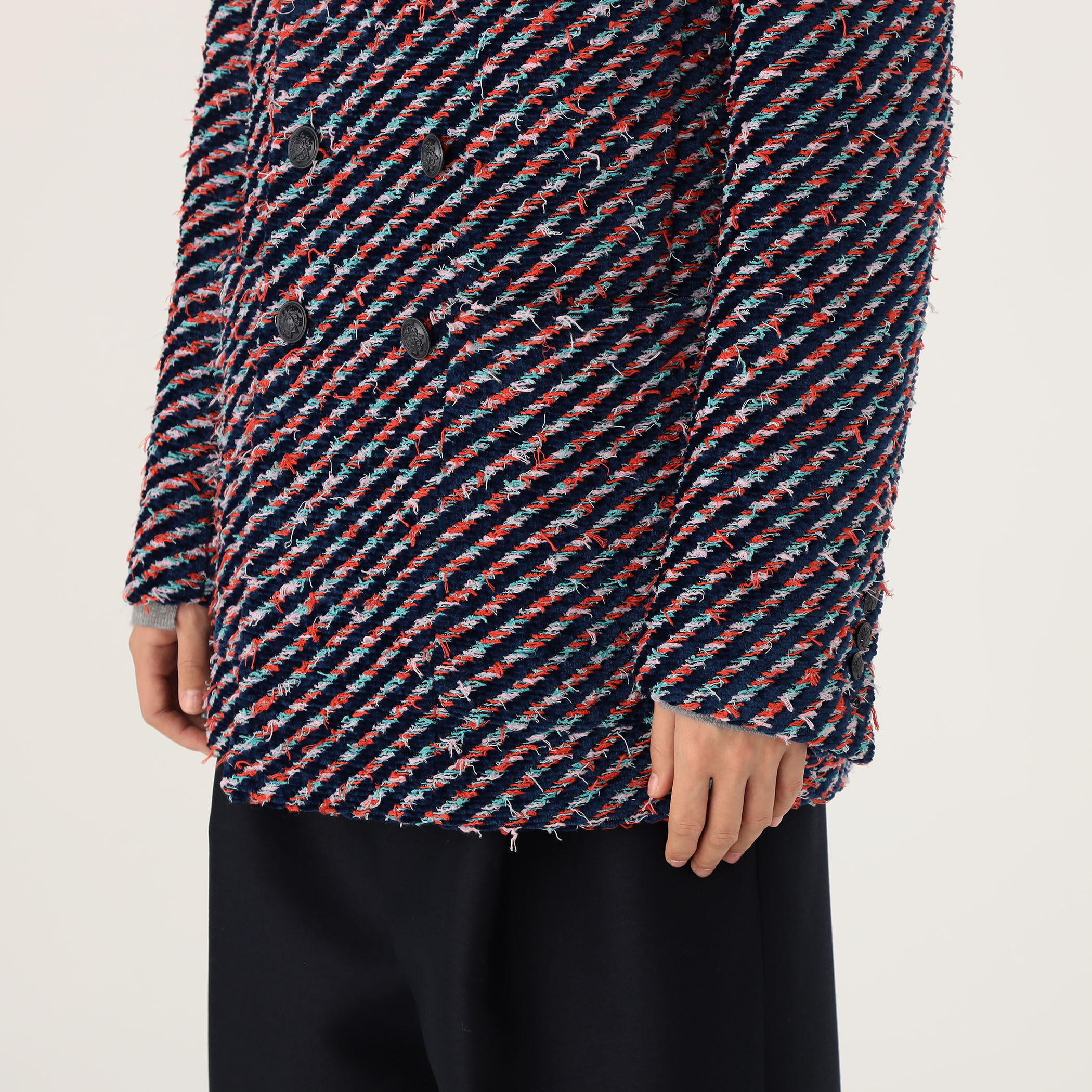 Yves Saint Laurent ツイード ダブルブレスト コート ボア モール