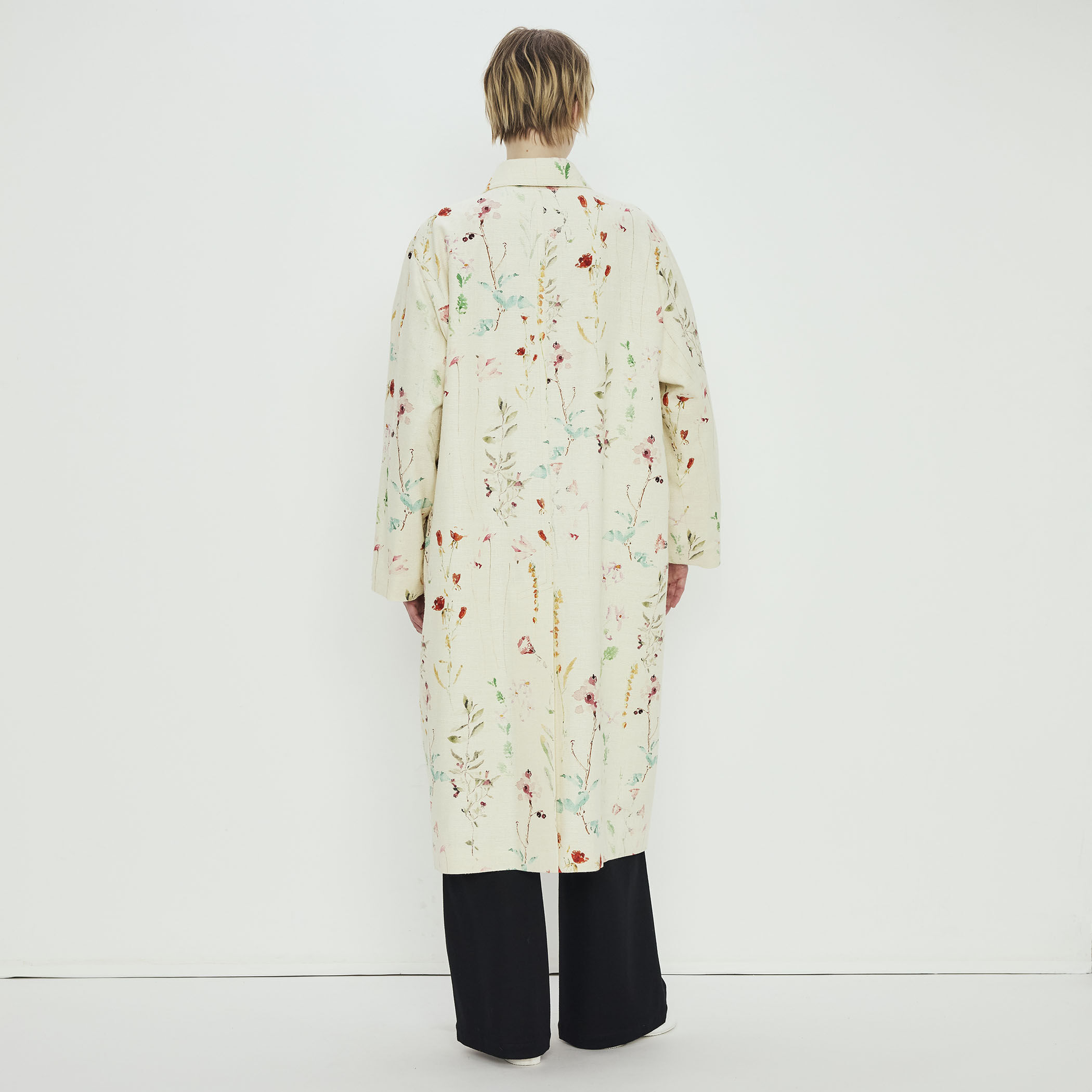 ももp様　フラワーモチーフコート セール】 フラワープリント ステンカラーコート （ステンカラーコート